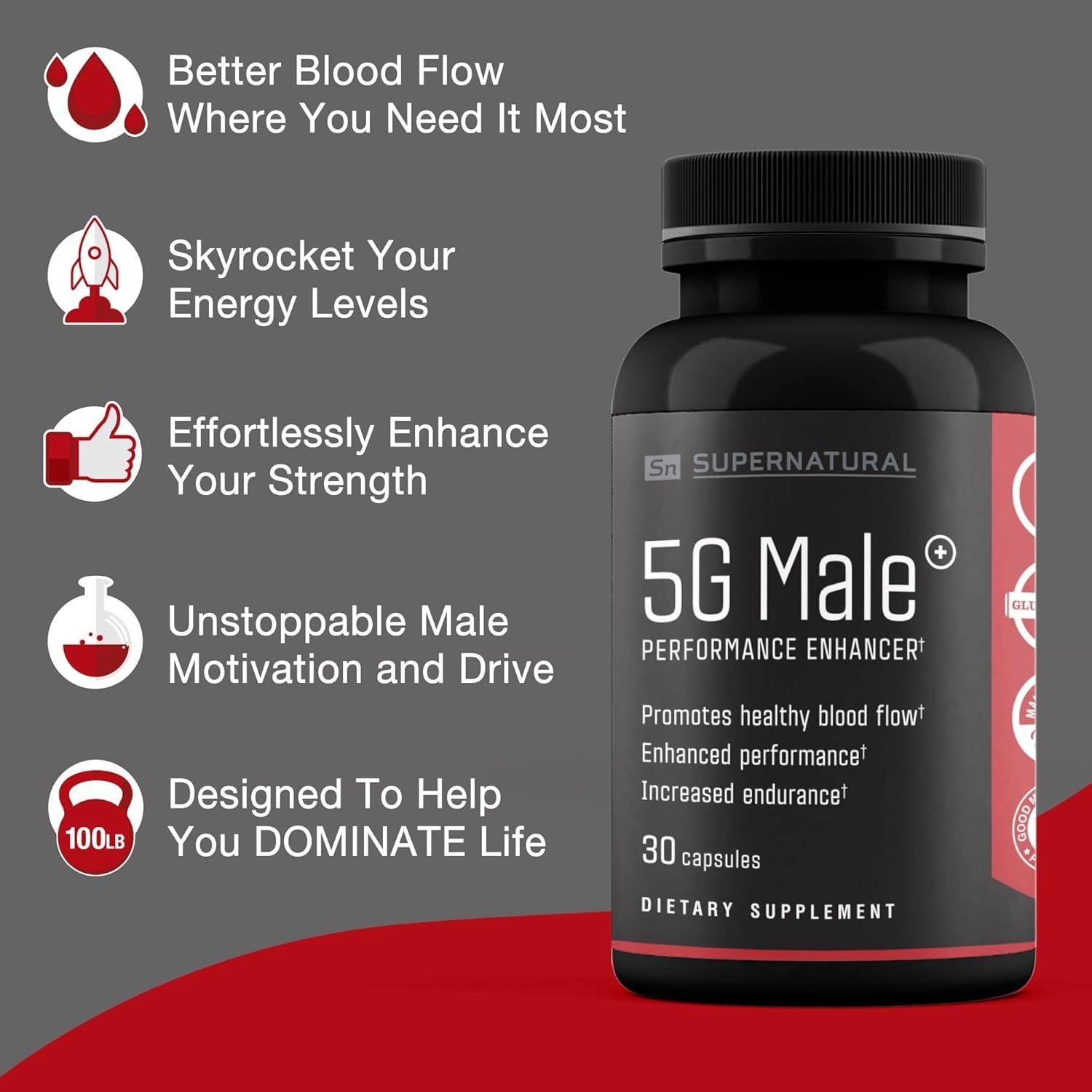 Suplemento Natural 5G Masculino - Aumenta Testosterona y Energía - 30 Cápsulas
