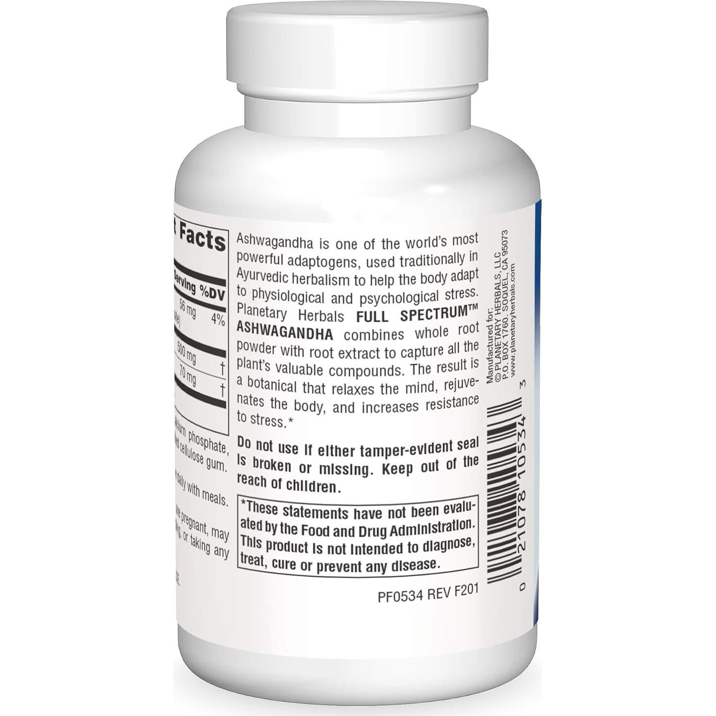 Ashwagandha Planetary Herbals 570 mg 60 Tabletas Tonificador