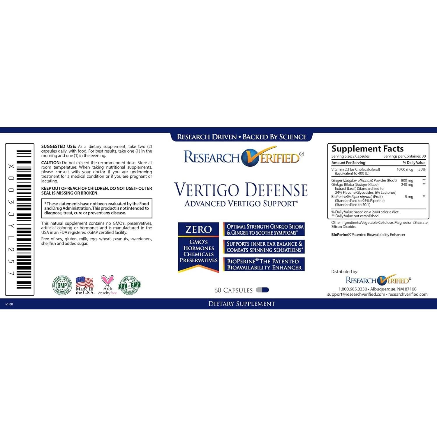 Suplemento para Vértigo Investigación Verificada - 60 Cápsulas