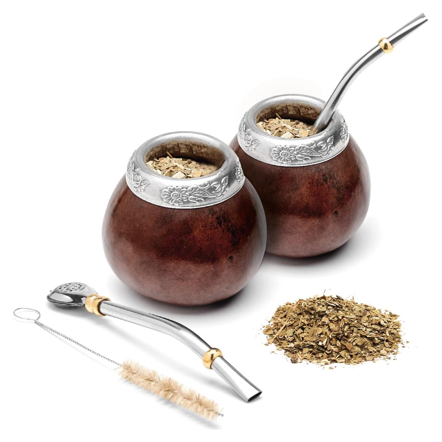 Conjunto de Gourd de Yerba Mate BALIBETOV - 2 Tazas y Bombillas
