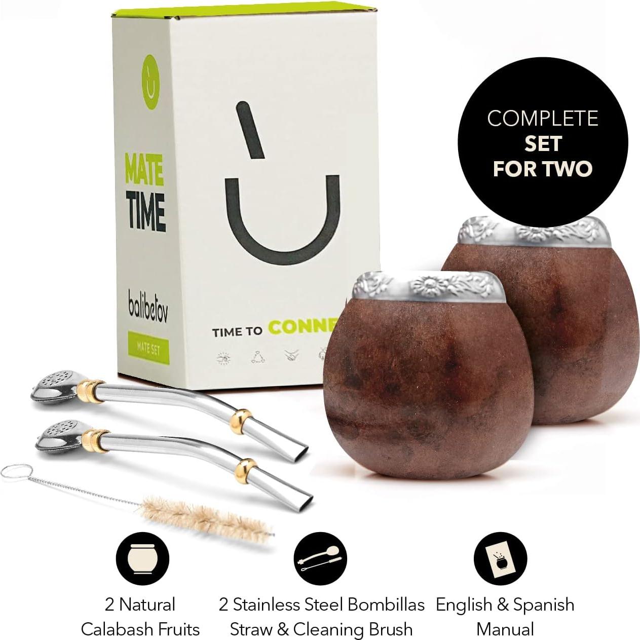 Conjunto de Gourd de Yerba Mate BALIBETOV - 2 Tazas y Bombillas