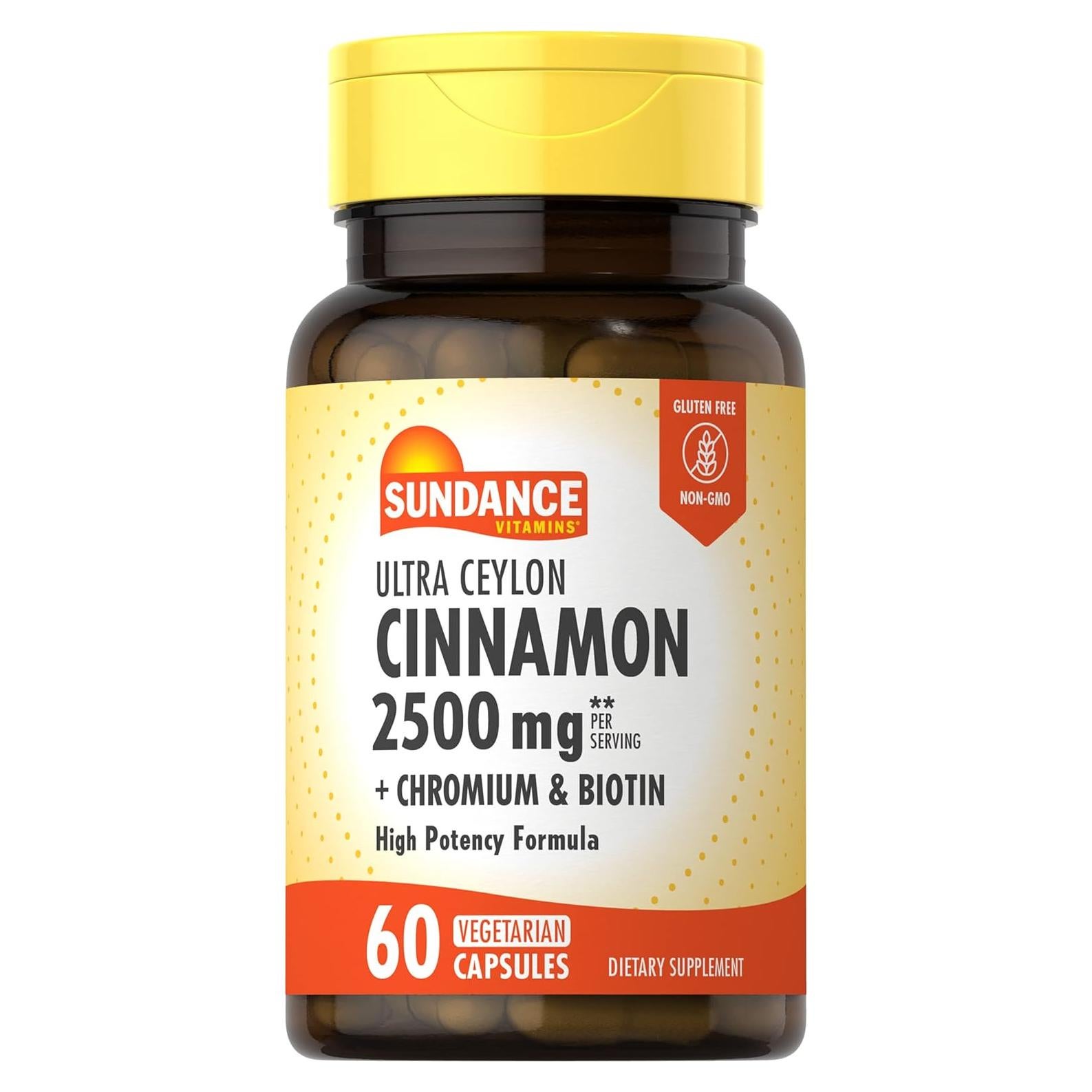 Cápsulas de Canela de Ceilán Sundance 2500mg con Cromo y Biotina - 60 Unidades