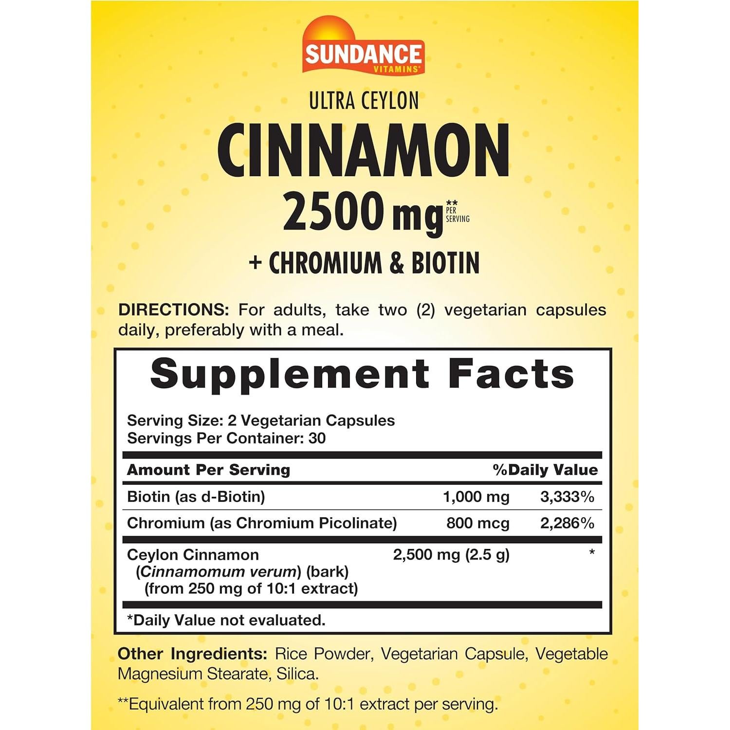 Cápsulas de Canela de Ceilán Sundance 2500mg con Cromo y Biotina - 60 Unidades