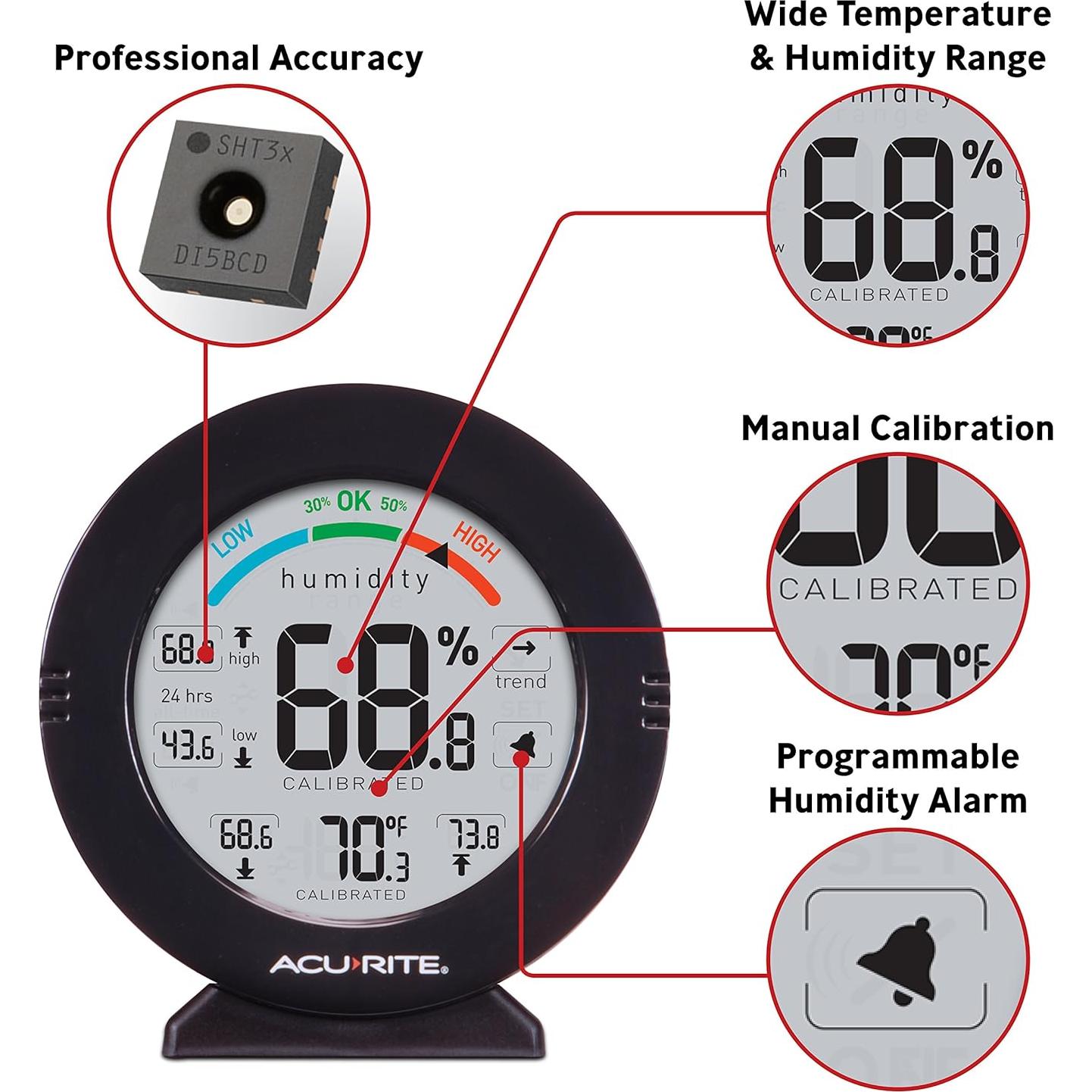 Termómetro y Higrómetro AcuRite 01080M con Alarmas - Negro
