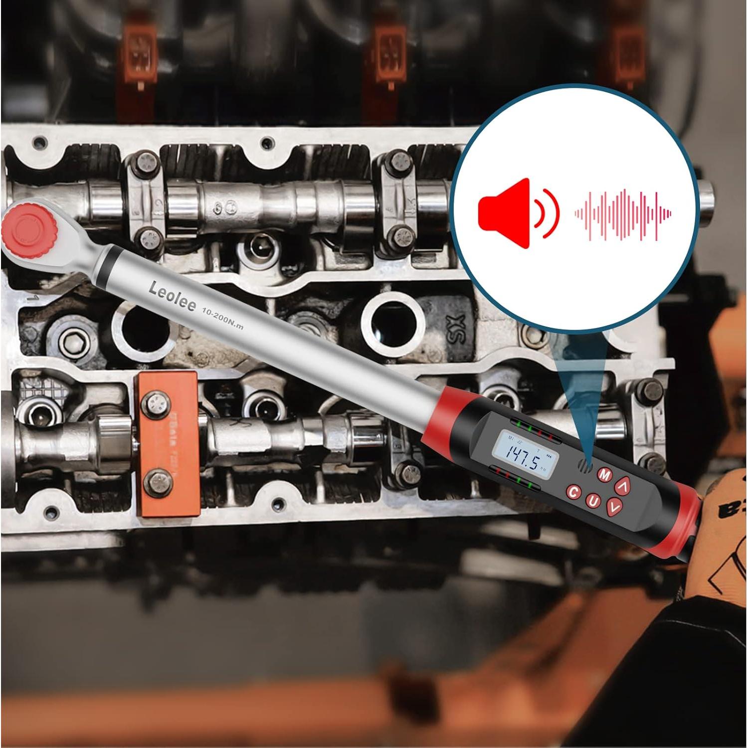 Llave de Torque Digital Leolee 1/2" 10-200 Nm con Alerta LED
