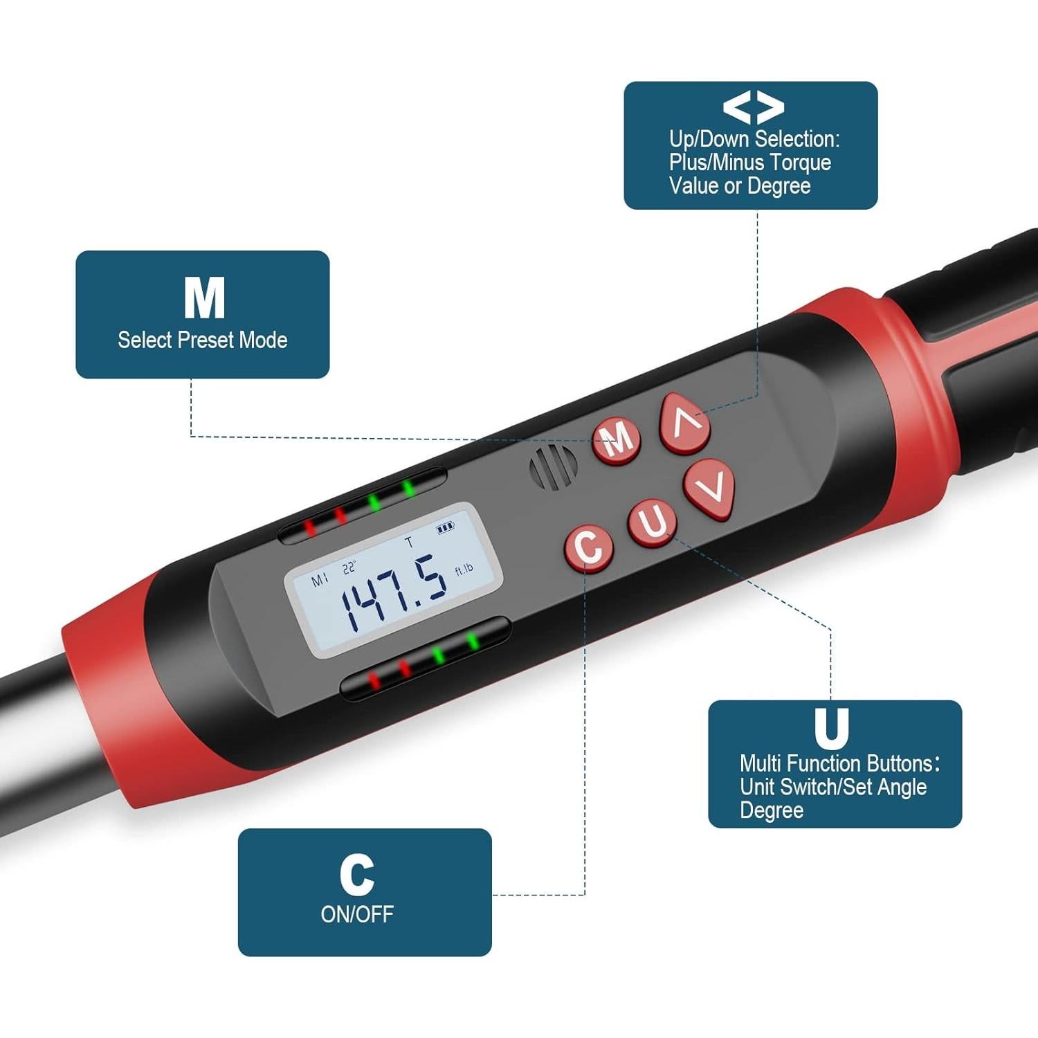 Llave de Torque Digital Leolee 1/2" 10-200 Nm con Alerta LED