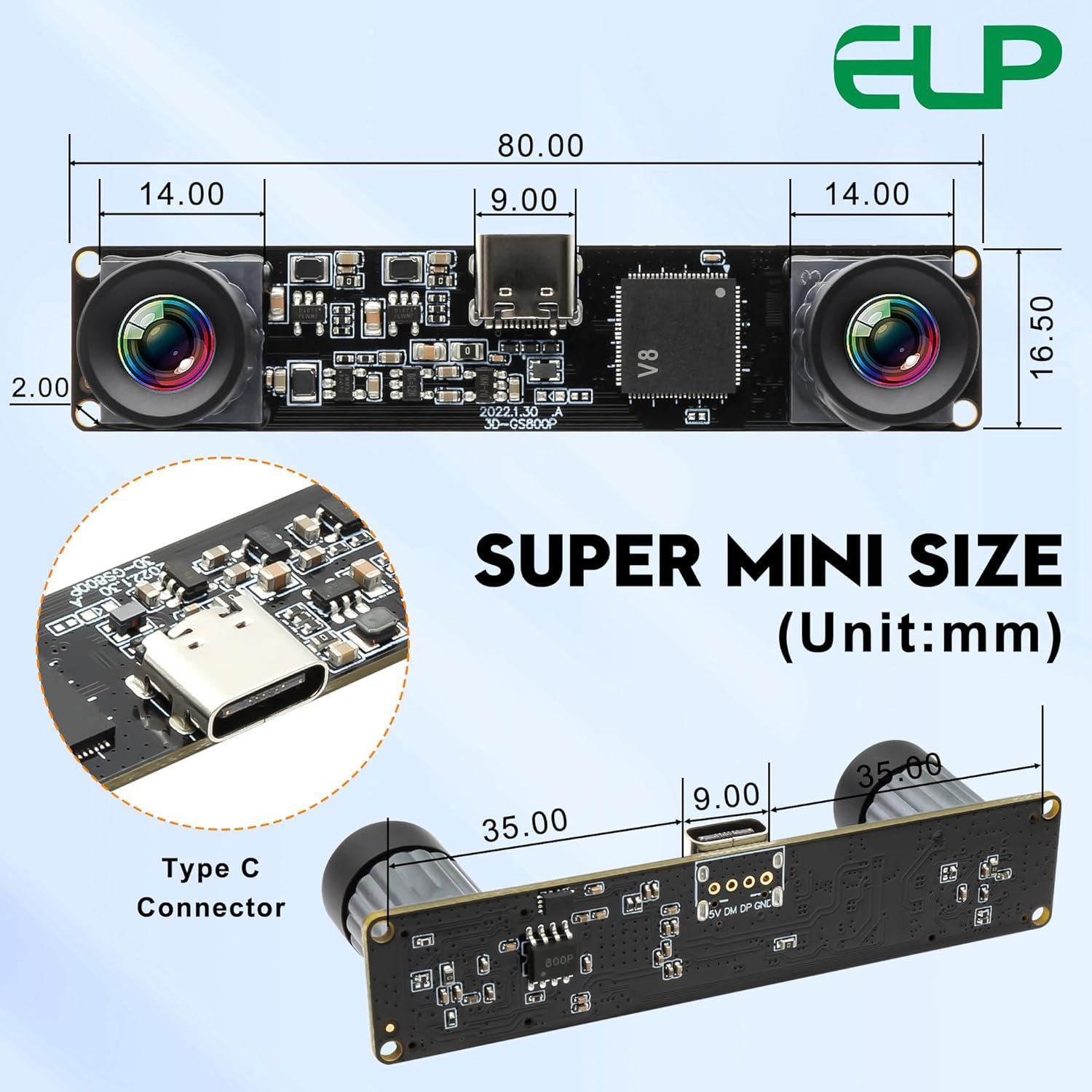 Módulo de Cámara USB ELP 2MP Monocromático 800P 120fps