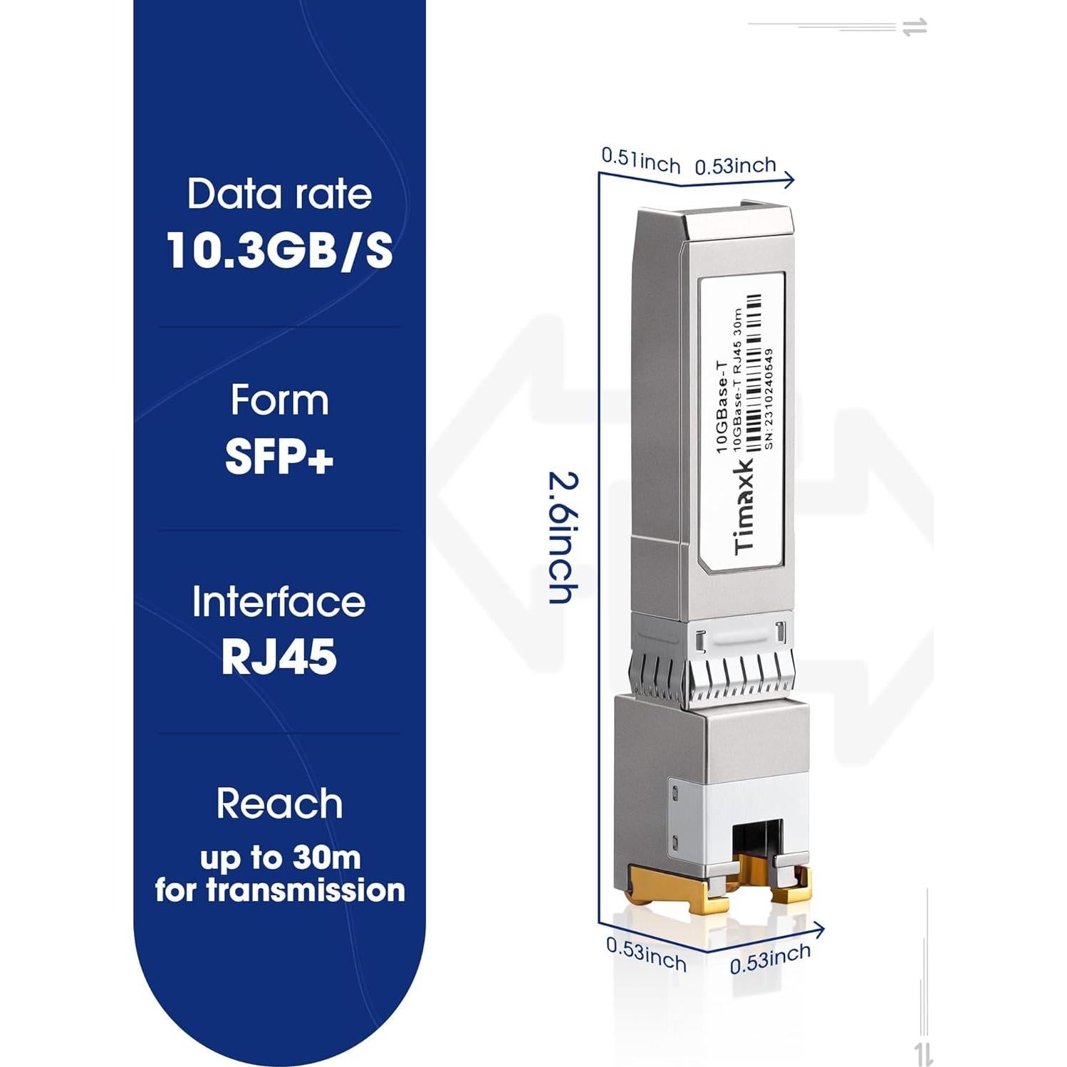 Transceptor SFP+ 10GBase-T Timaxk RJ-45 hasta 30m