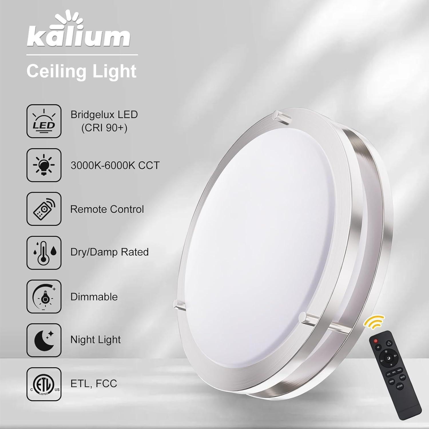 Luz de Techo LED Kalium 25cm con Control Remoto 18W 3000K-6000K
