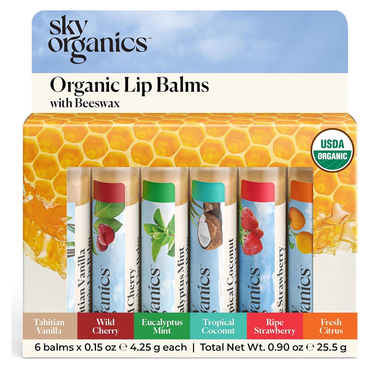 Balsamos Labiales Orgánicos Sky Organics 6 Sabores 6pk