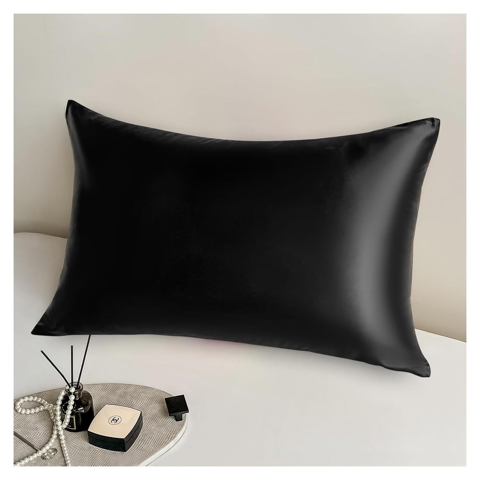 Funda de Almohada de Seda Negra NYCCTOKE Estándar 51x66 cm