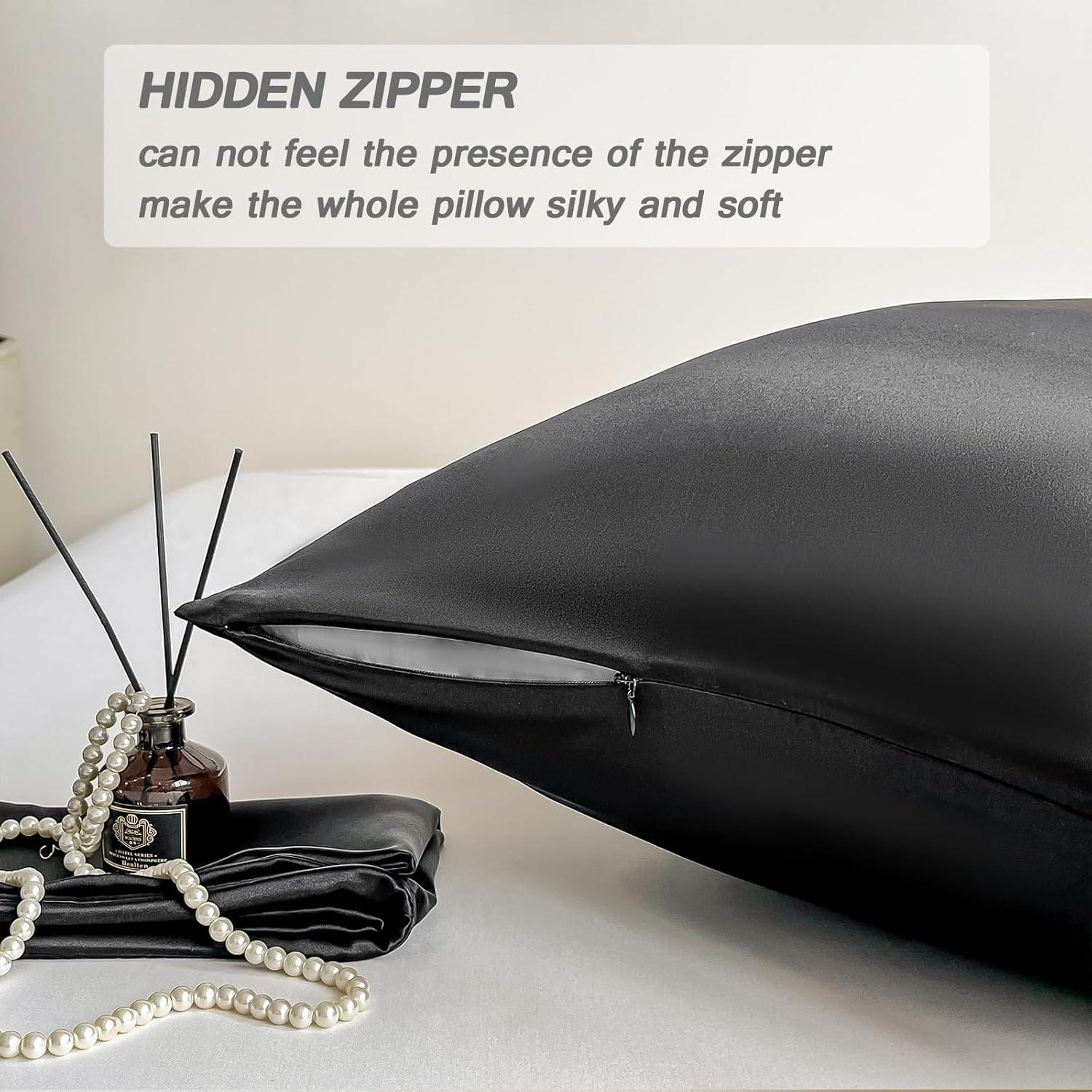 Funda de Almohada de Seda Negra NYCCTOKE Estándar 51x66 cm