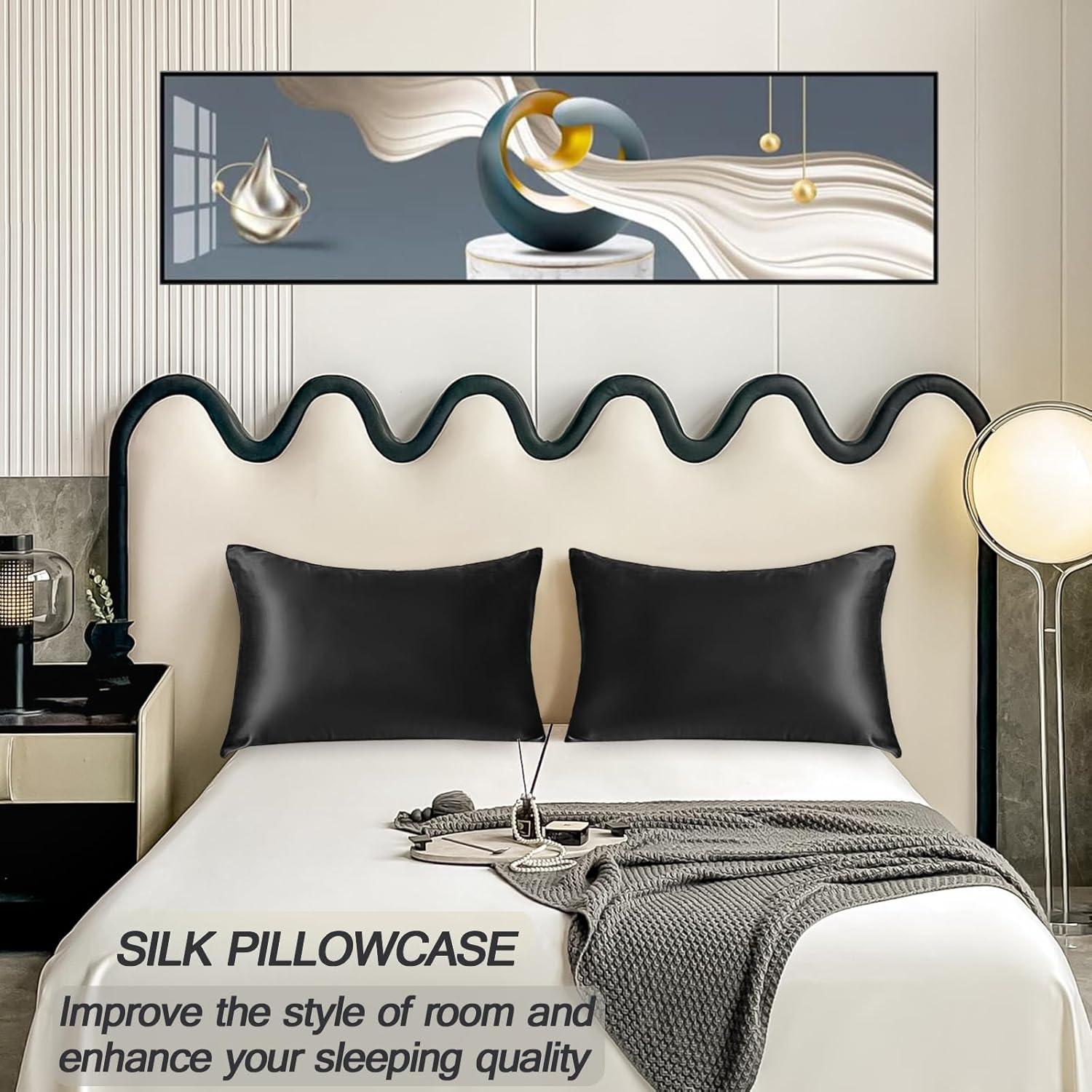 Funda de Almohada de Seda Negra NYCCTOKE Estándar 51x66 cm