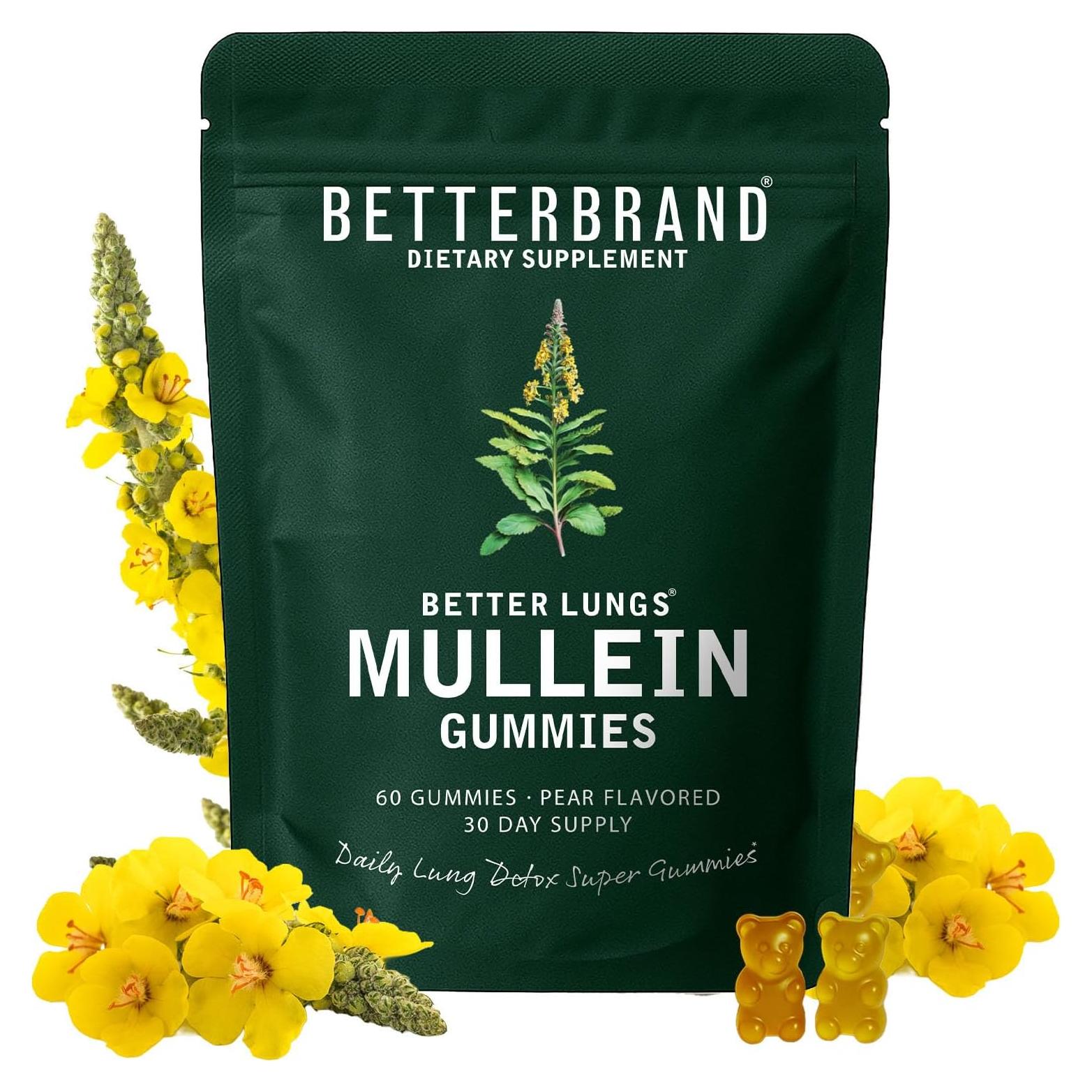 Gomas Diarias Betterbrand BetterLungs 1000mg Mullein Sabor Pera