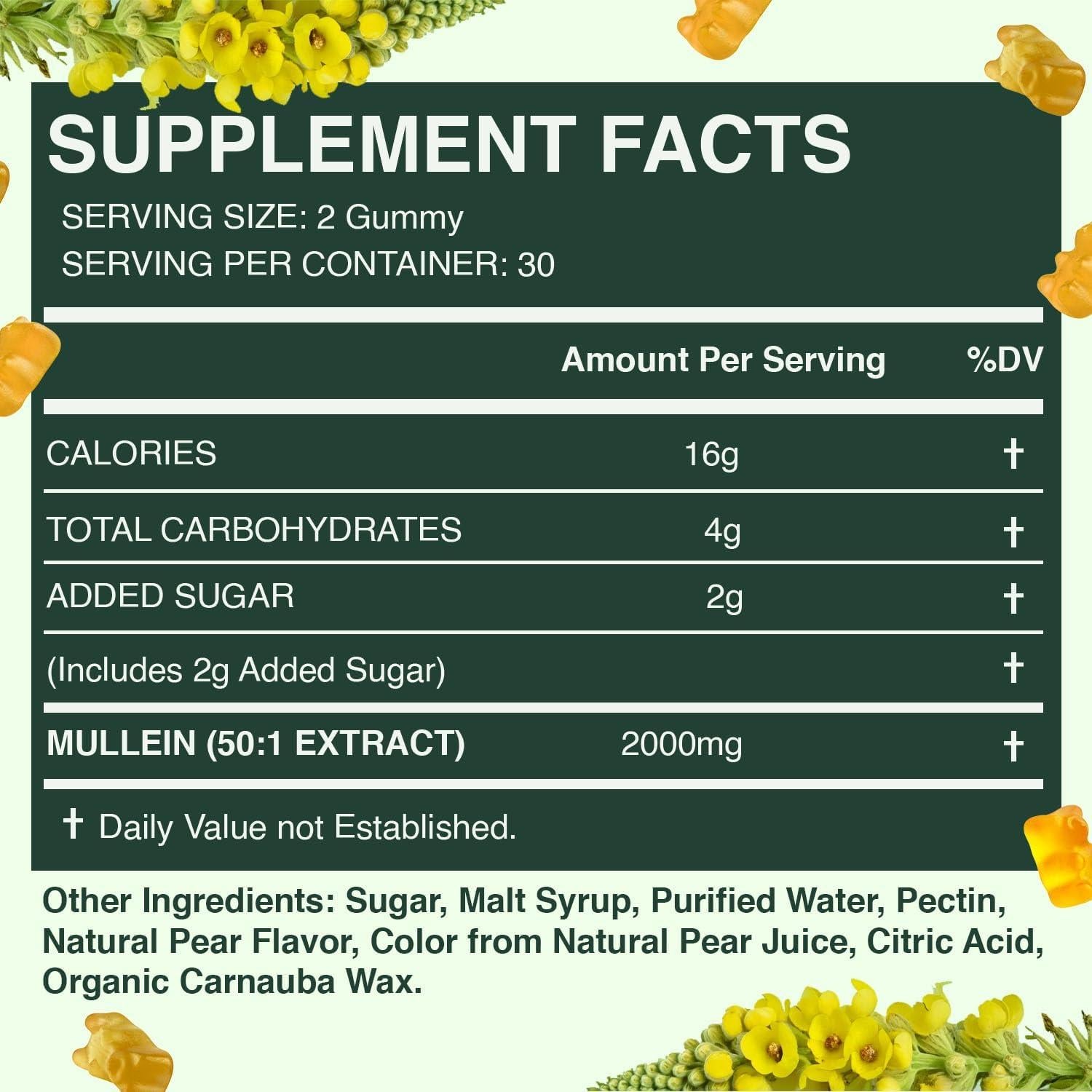 Gomas Diarias Betterbrand BetterLungs 1000mg Mullein Sabor Pera