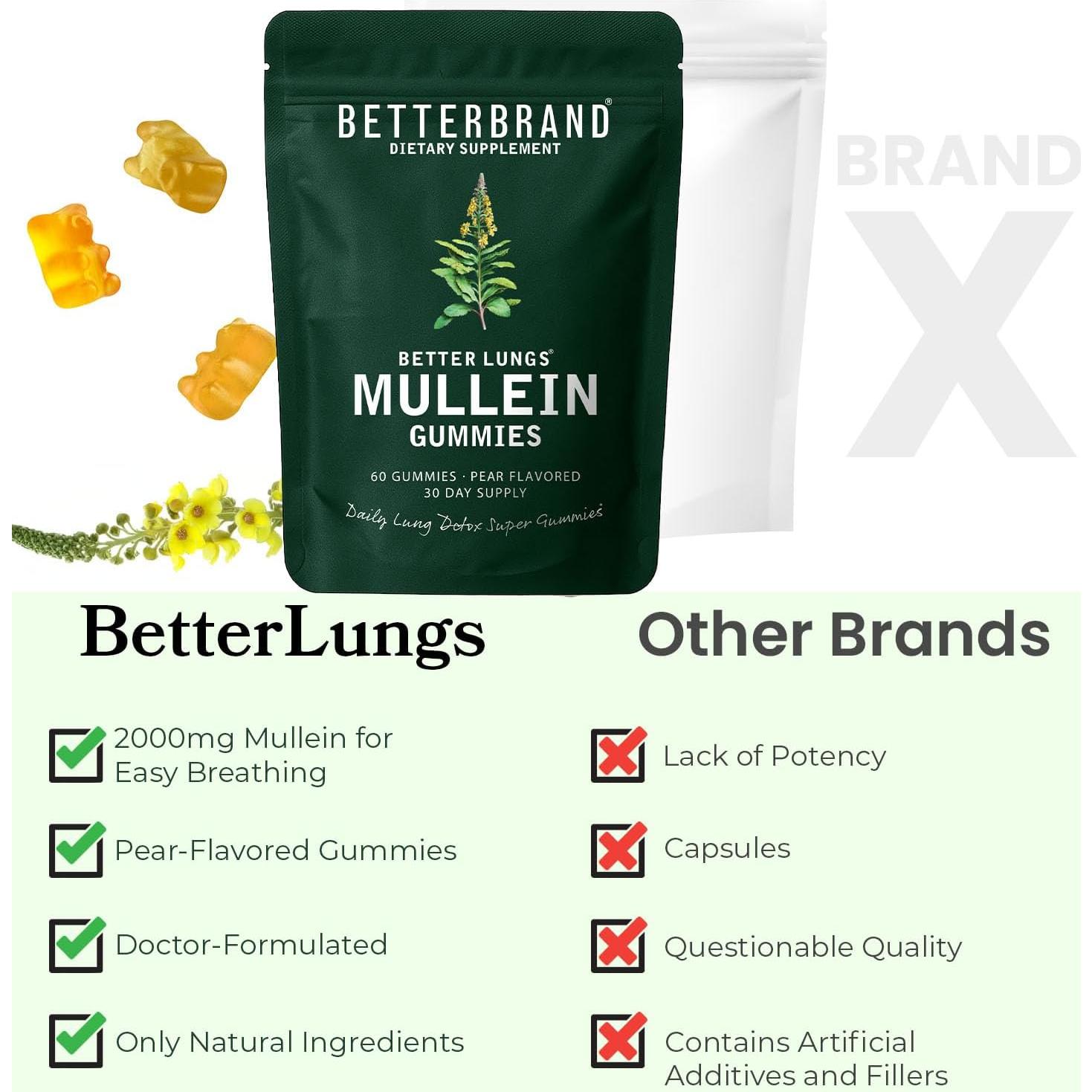 Gomas Diarias Betterbrand BetterLungs 1000mg Mullein Sabor Pera