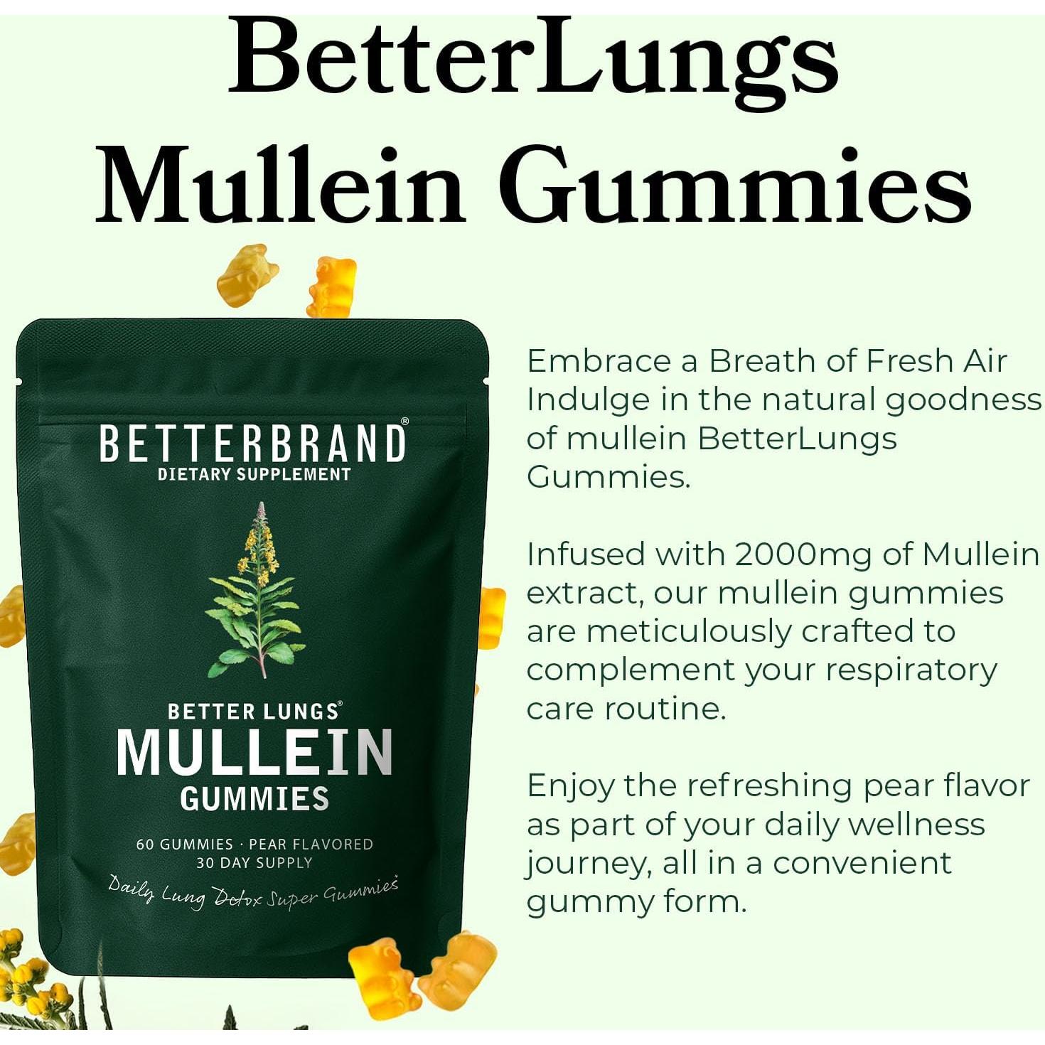Gomas Diarias Betterbrand BetterLungs 1000mg Mullein Sabor Pera