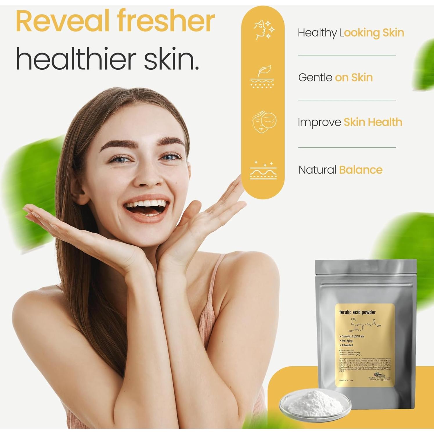 Polvo de Ácido Ferúlico Puro 99% Talsen 28g Cuidado de Piel