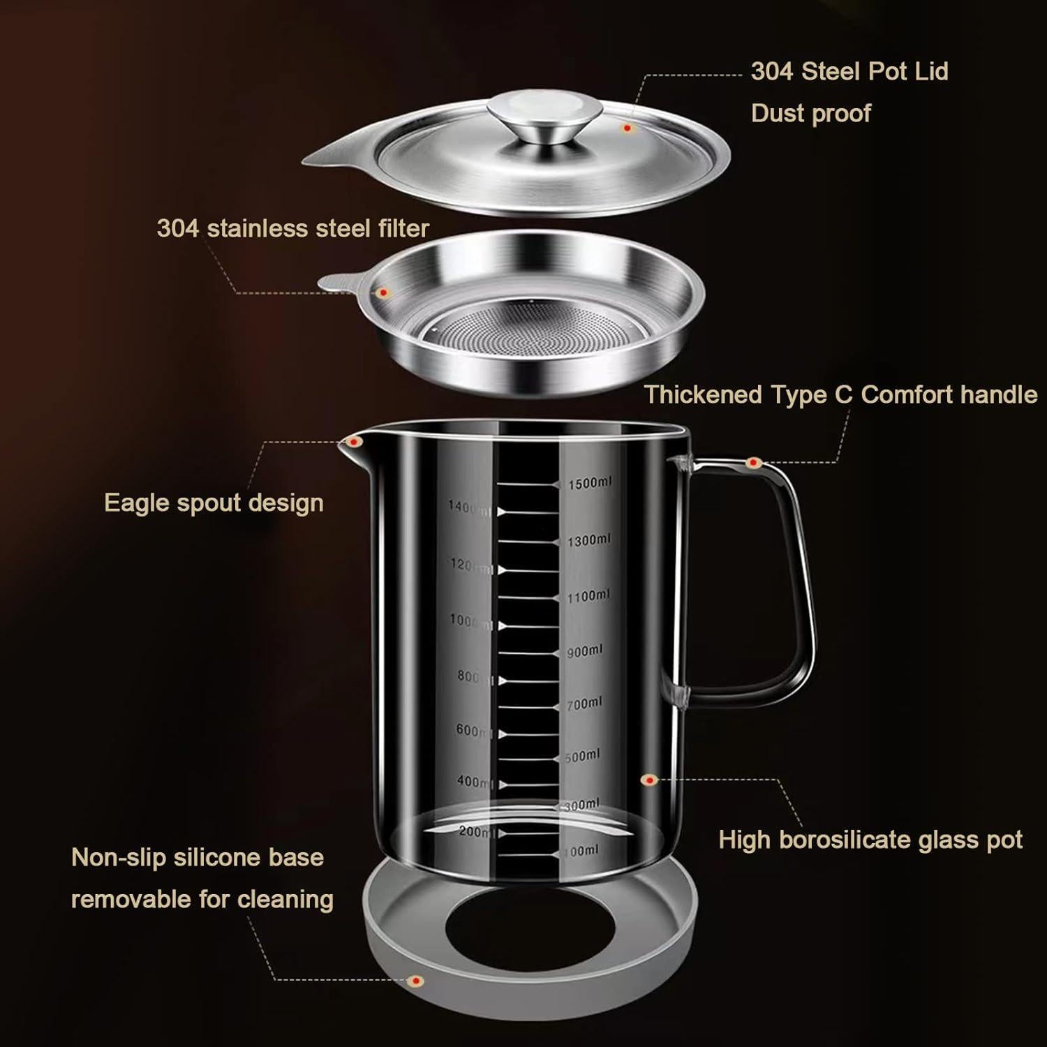 Contenedor de Grasa de Tocino VOPHIA 1.5L con Colador y Tapa