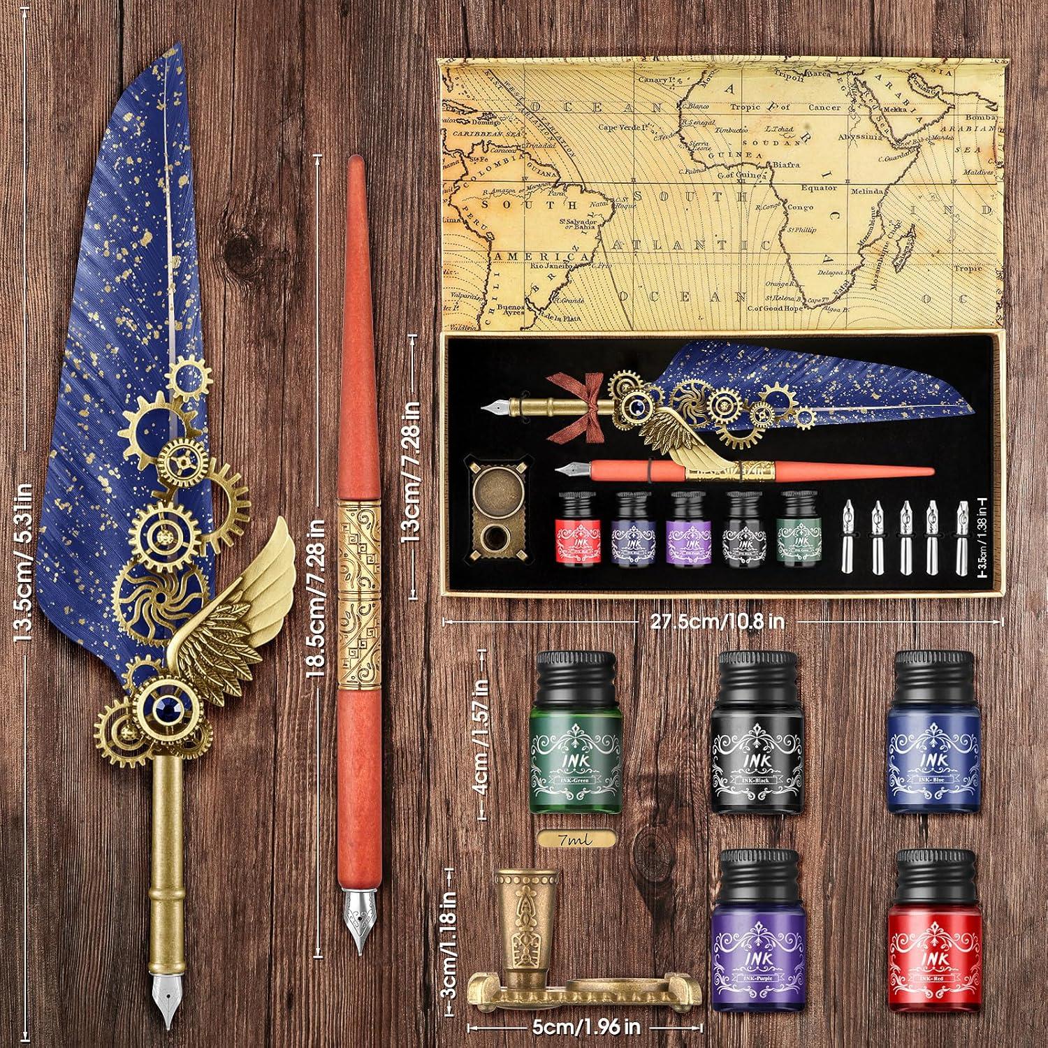 Set de Caligrafía GrnVibe con Pluma de Pavo y Tinta 5 Colores