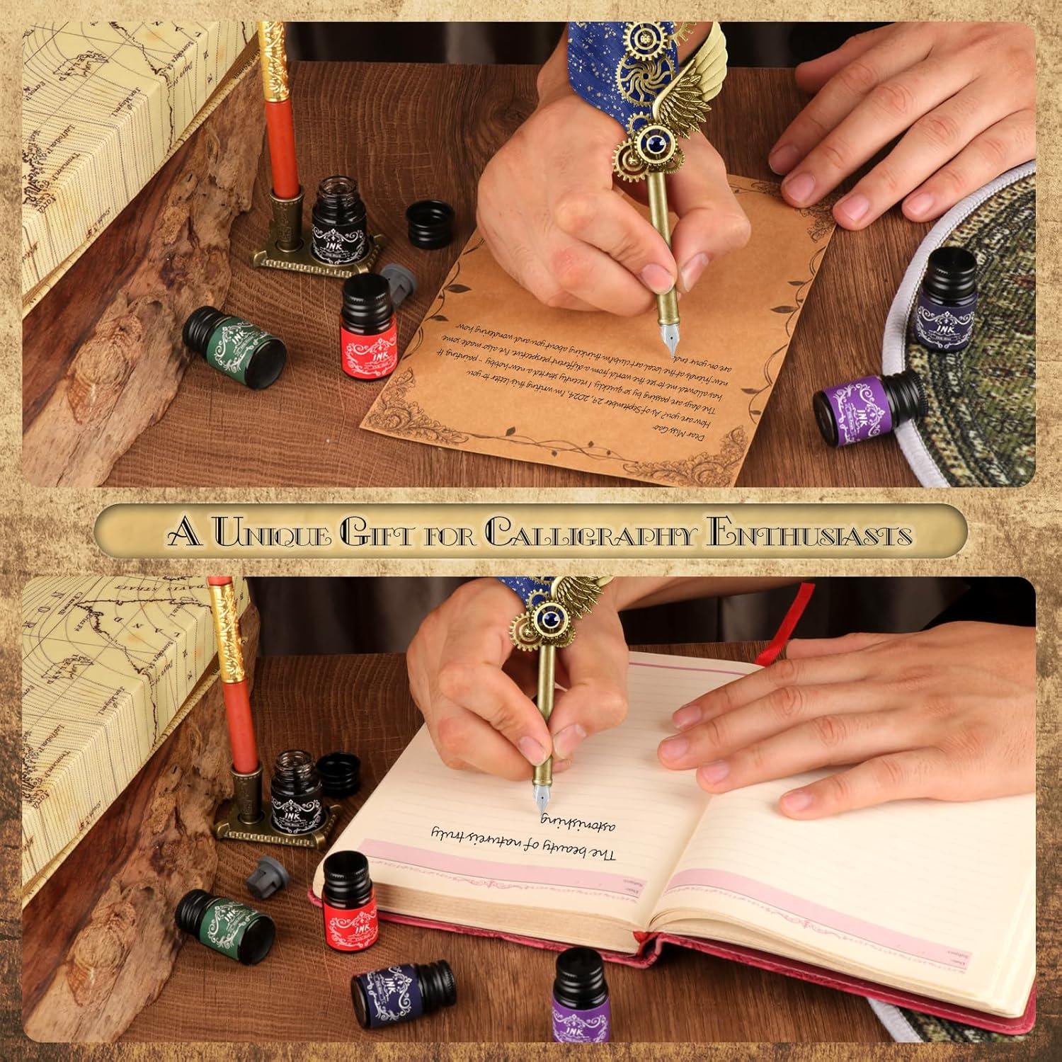 Set de Caligrafía GrnVibe con Pluma de Pavo y Tinta 5 Colores