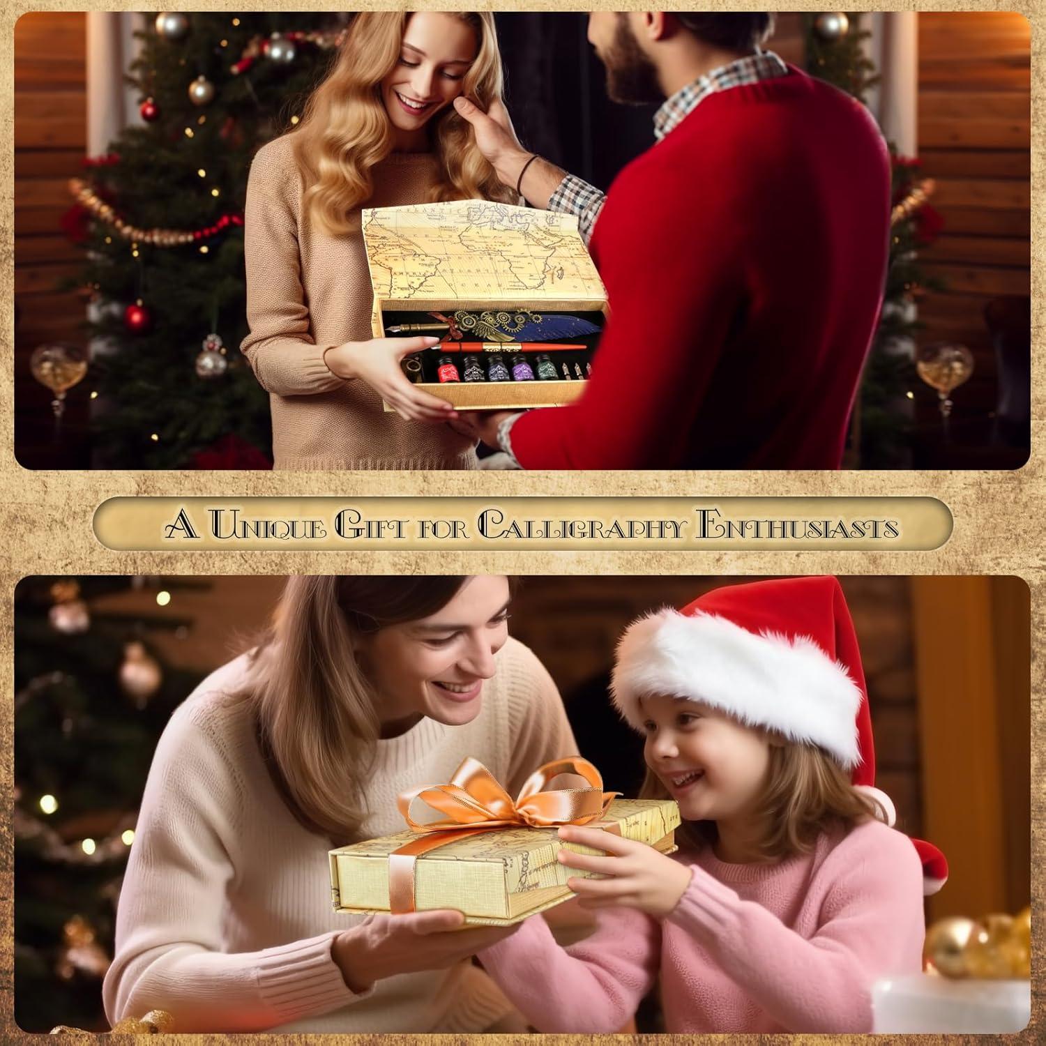 Set de Caligrafía GrnVibe con Pluma de Pavo y Tinta 5 Colores