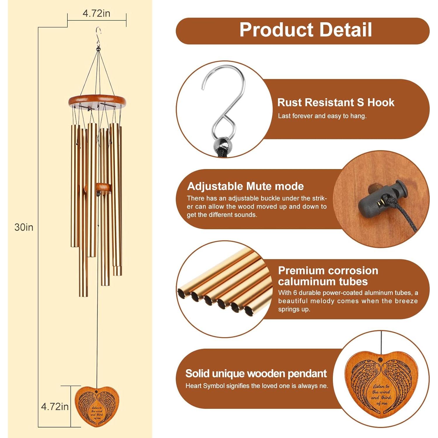 Campanas de Viento Memoriales Beboligh 76.2 cm Tono Profundo