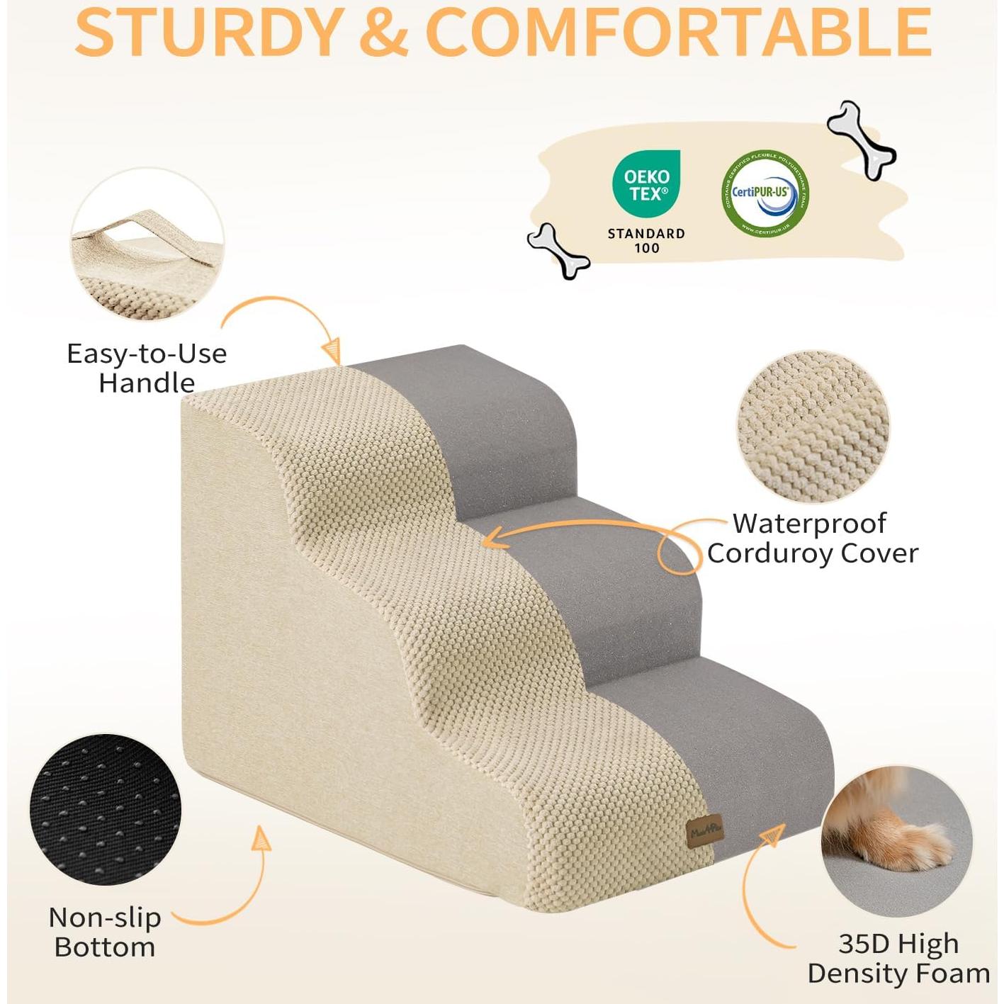 Escalera para Perros Made4Pets 3 Pasos Antideslizante Beige