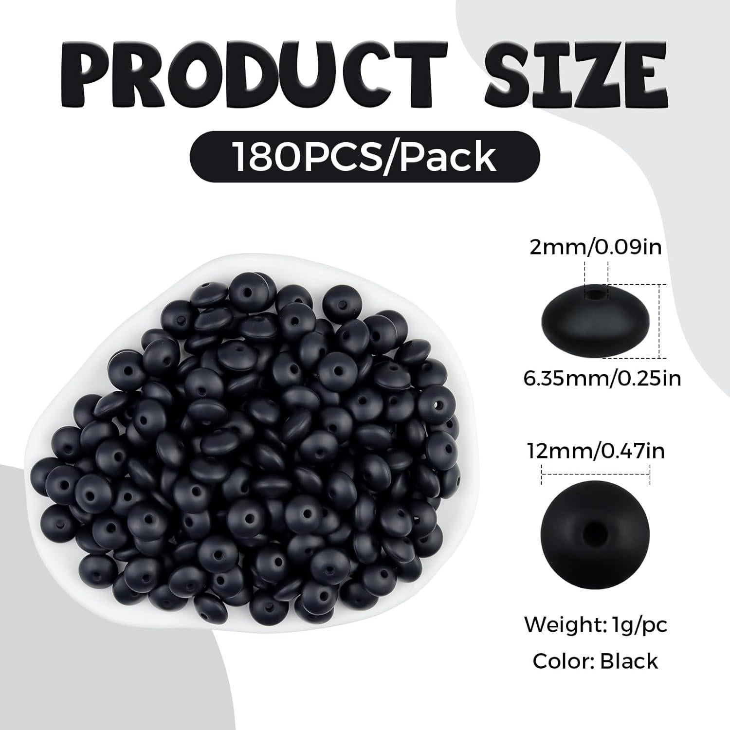 180 Perlas de Silicona FIVEIZERO para Manualidades - Color Negro