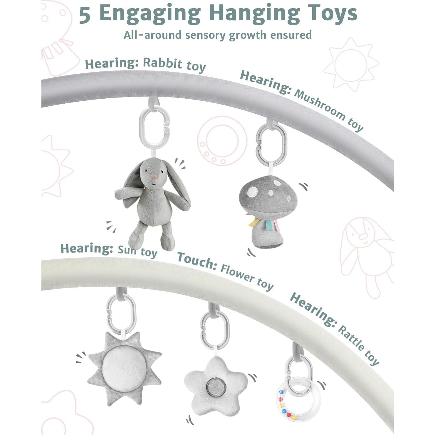 Alfombra de Juego 3 en 1 para Bebés Gris - Gimnasio de Actividades