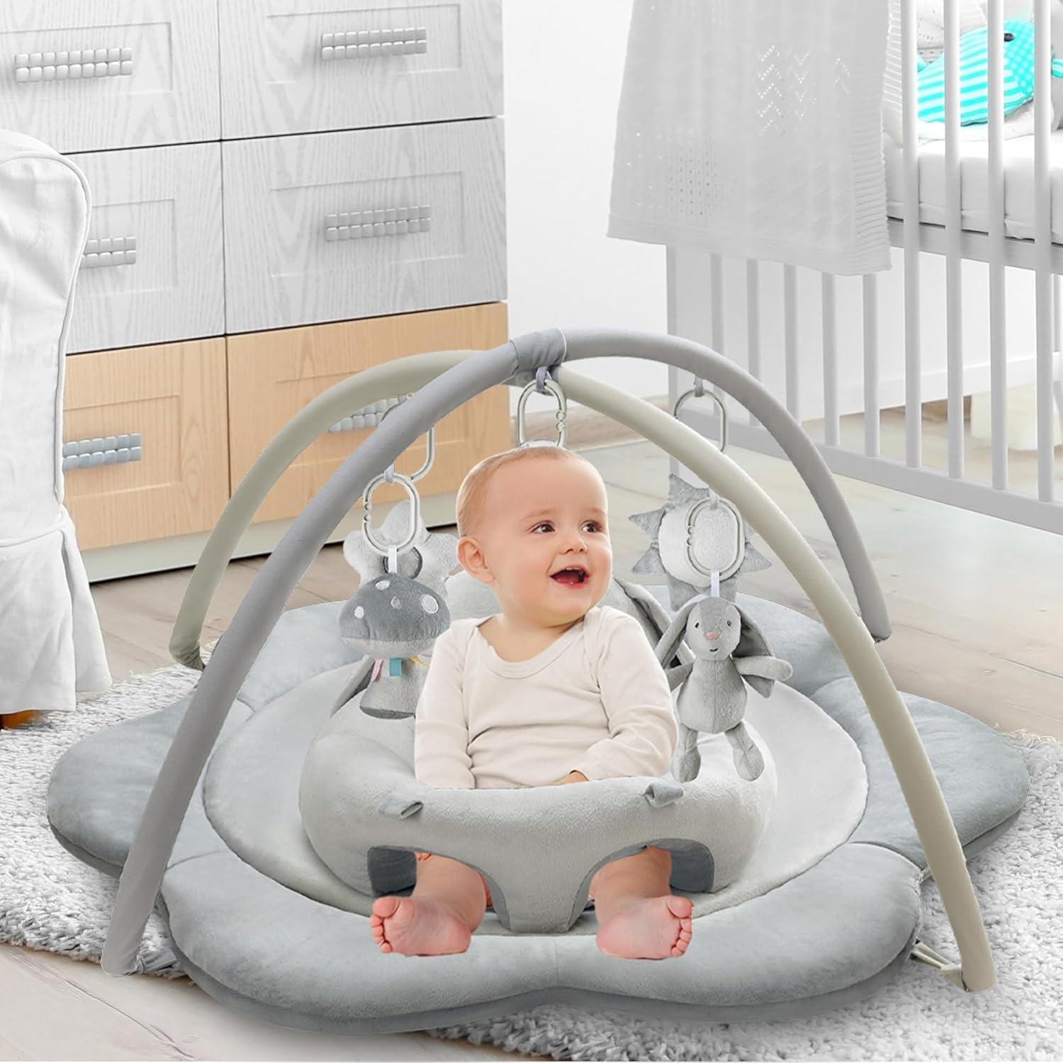 Alfombra de Juego 3 en 1 para Bebés Gris - Gimnasio de Actividades