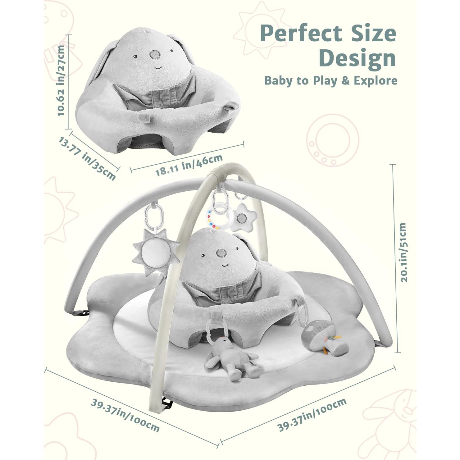 Alfombra de Juego 3 en 1 para Bebés Gris - Gimnasio de Actividades