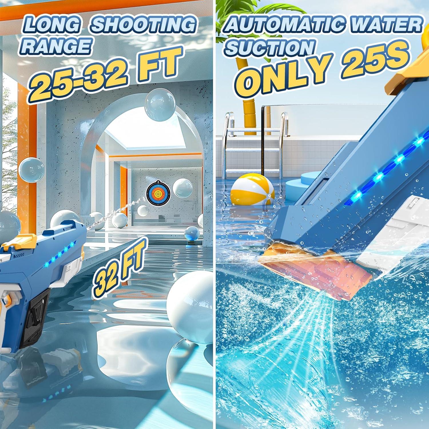 Pistola de Agua Eléctrica Skirfy Azul 9.75m para Niños y Adultos