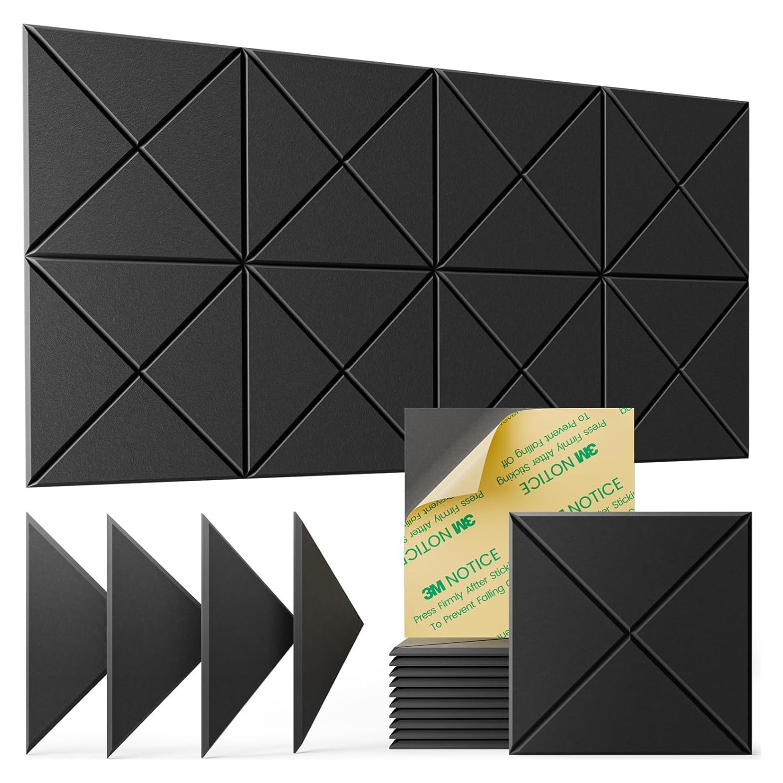 Paquete de 12 Paneles Acústicos Autoadhesivos 30.48 cm - Negro