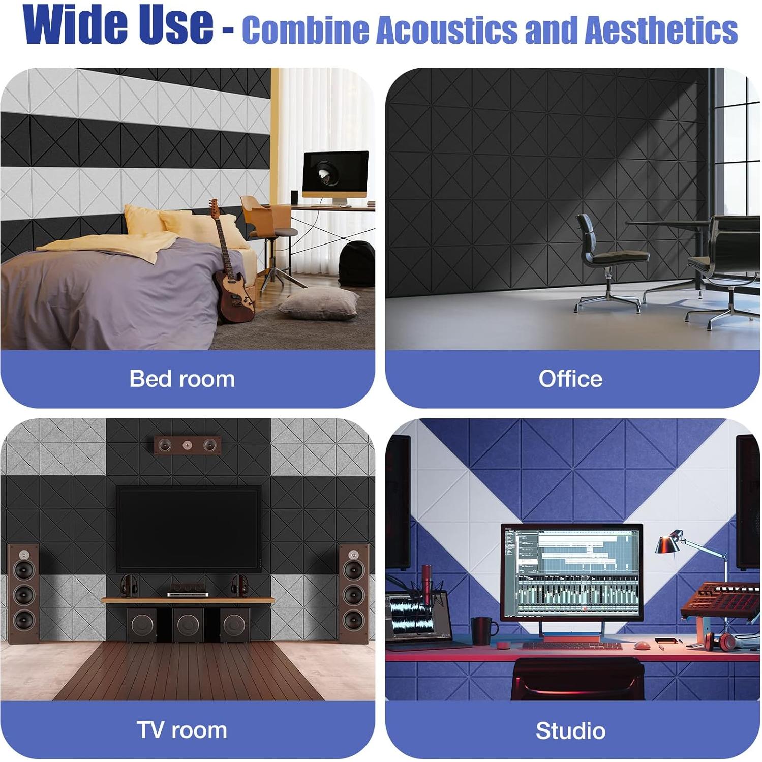 Paquete de 12 Paneles Acústicos Autoadhesivos 30.48 cm - Negro