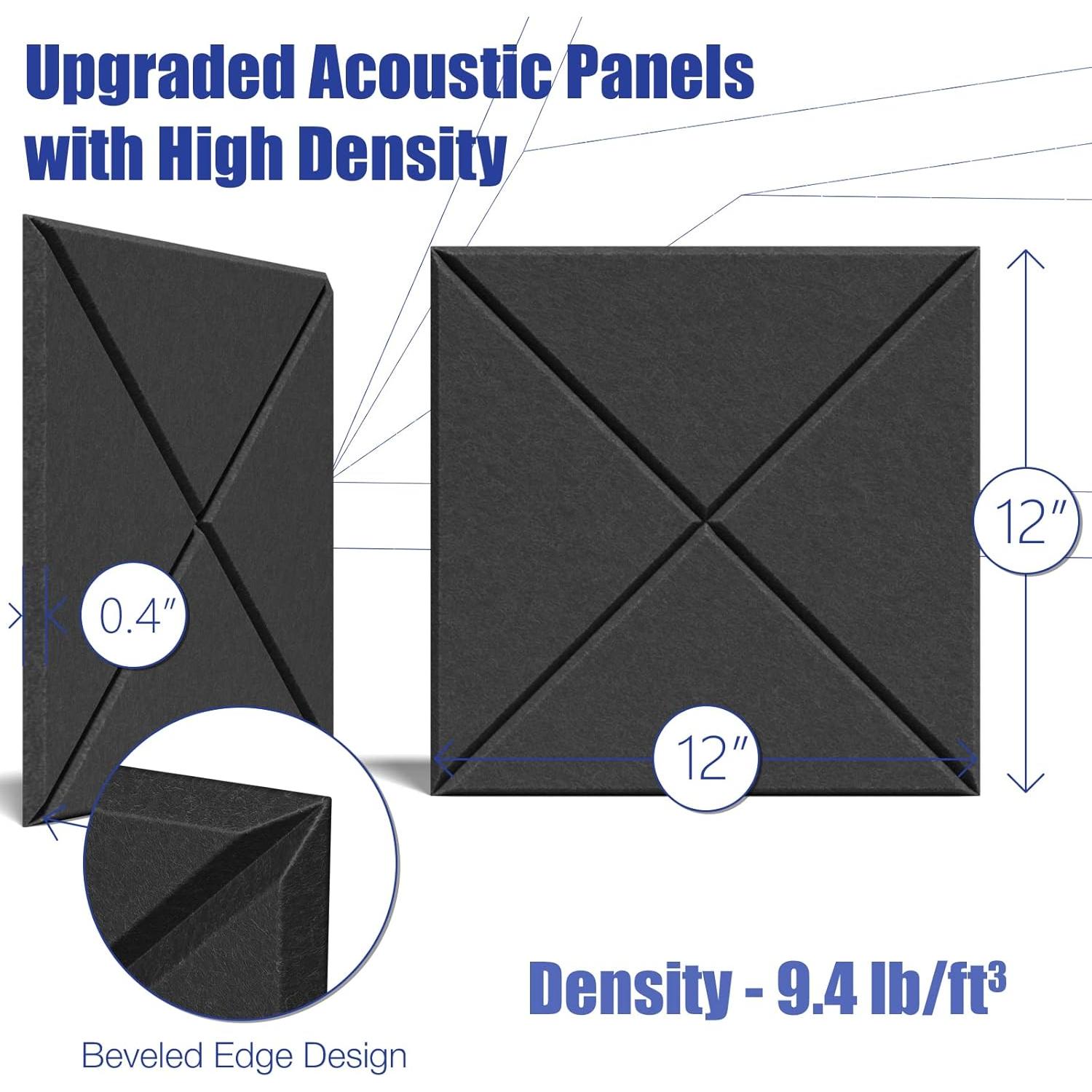 Paquete de 12 Paneles Acústicos Autoadhesivos 30.48 cm - Negro