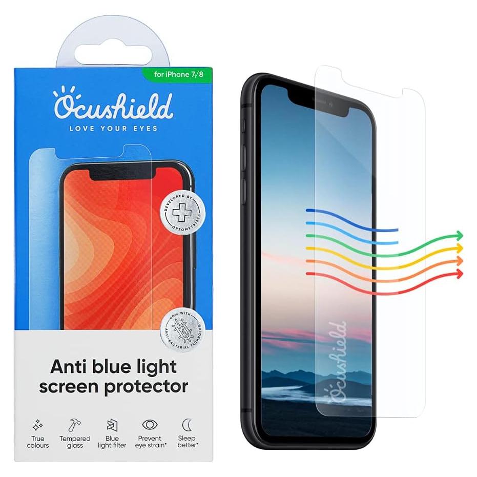 Protector de Pantalla Vidrio Templado Ocushield iPhone 7/8 Anti Luz Azul