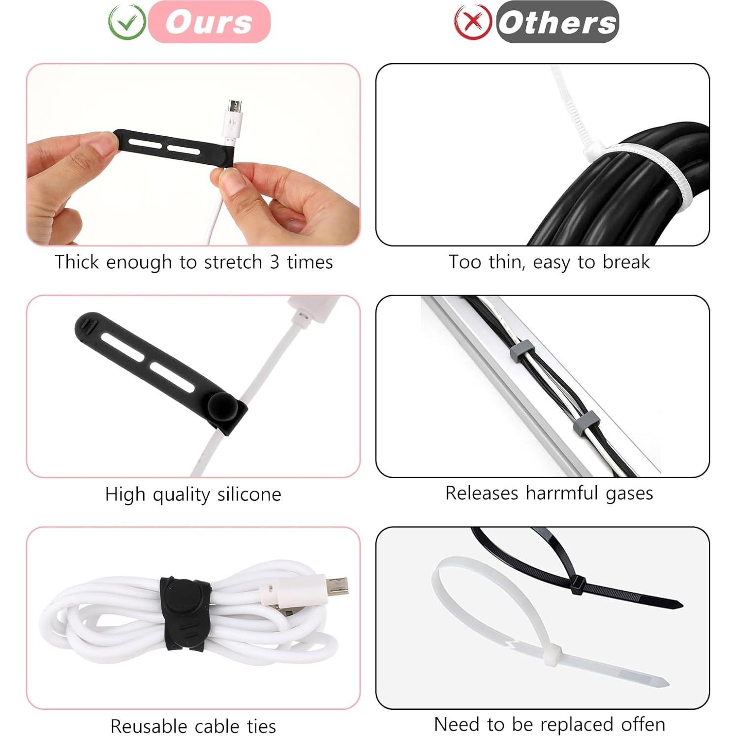 Bridas Reutilizables Molain 20Pcs Silicona Organizador de Cables