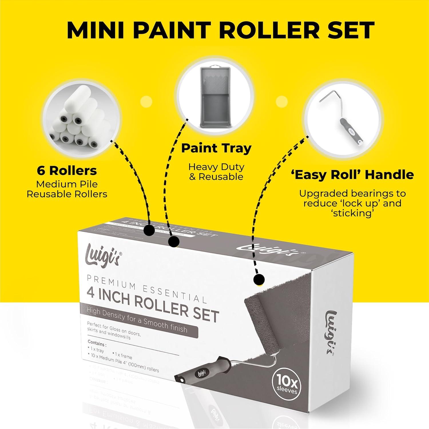 Juego de Rodillos de Pintura Mini Luigi 4" (10.16 cm) - 6 Piezas