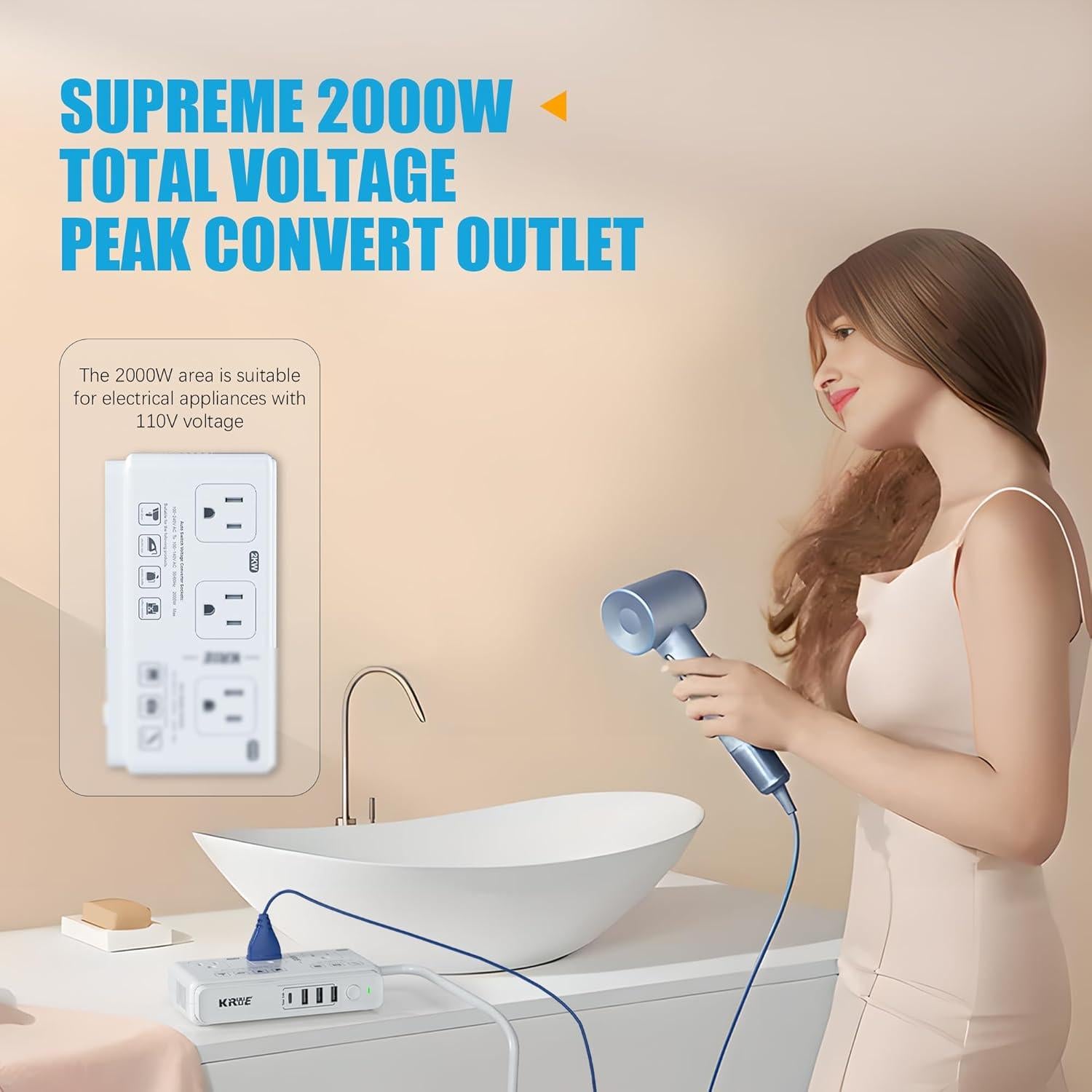 Convertidor de Voltaje 220V a 110V Kruuue 2000W con USB