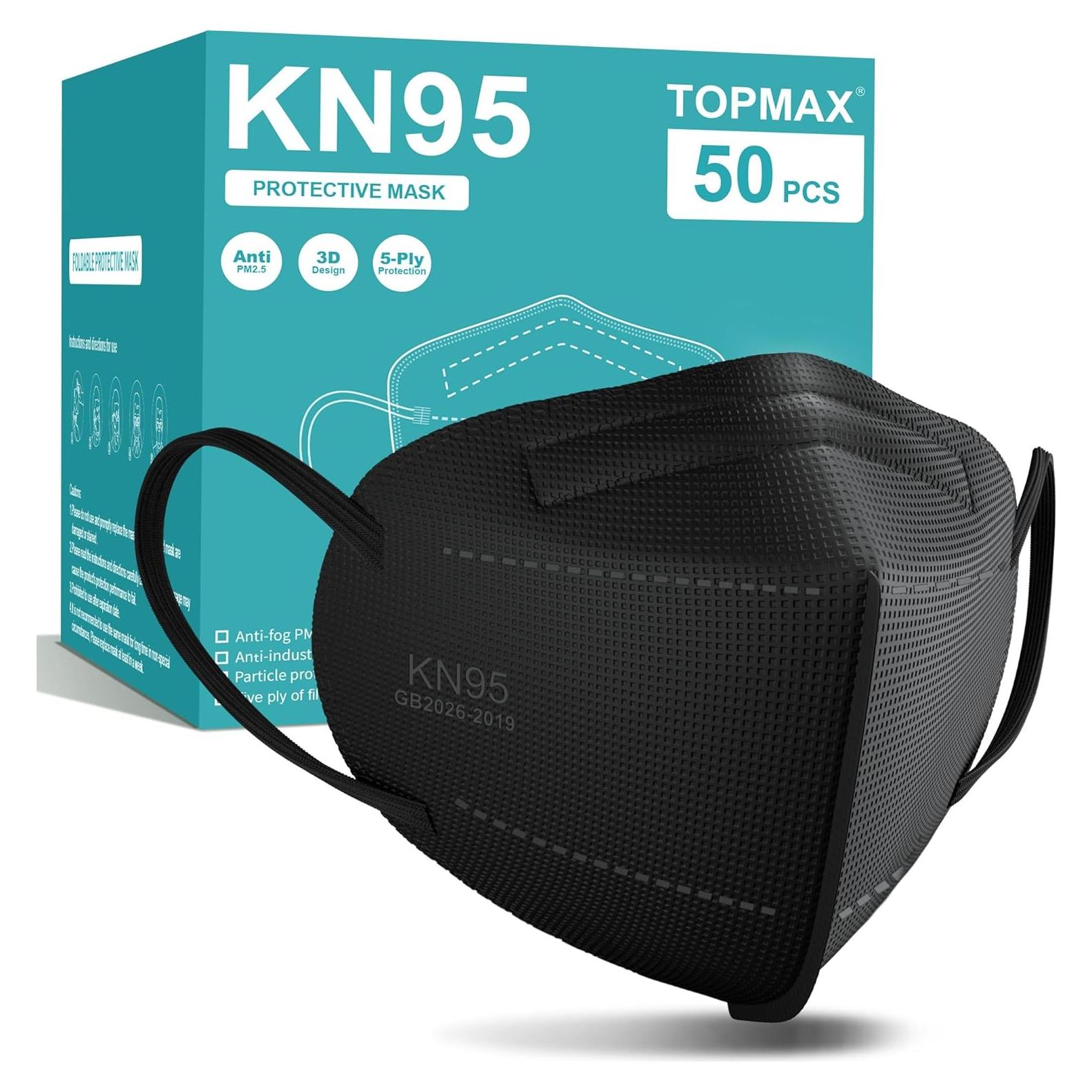 Mascarillas KN95 TOPMAX Paquete de 50 Adulto Negro 95% Filtración