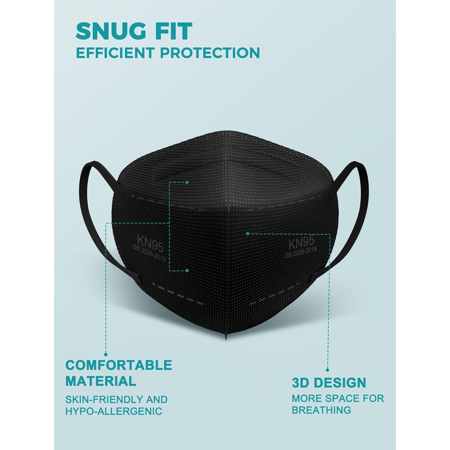 Mascarillas KN95 TOPMAX Paquete de 50 Adulto Negro 95% Filtración