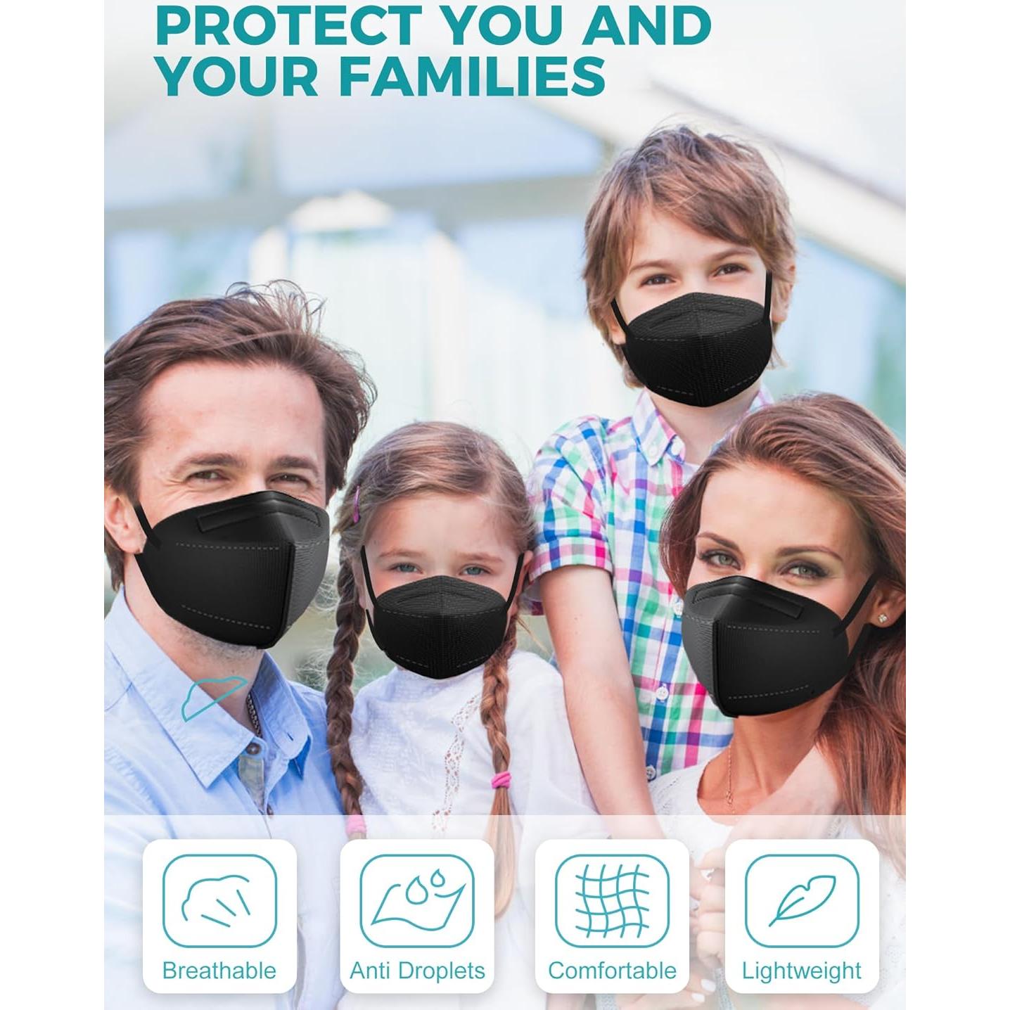 Mascarillas KN95 TOPMAX Paquete de 50 Adulto Negro 95% Filtración