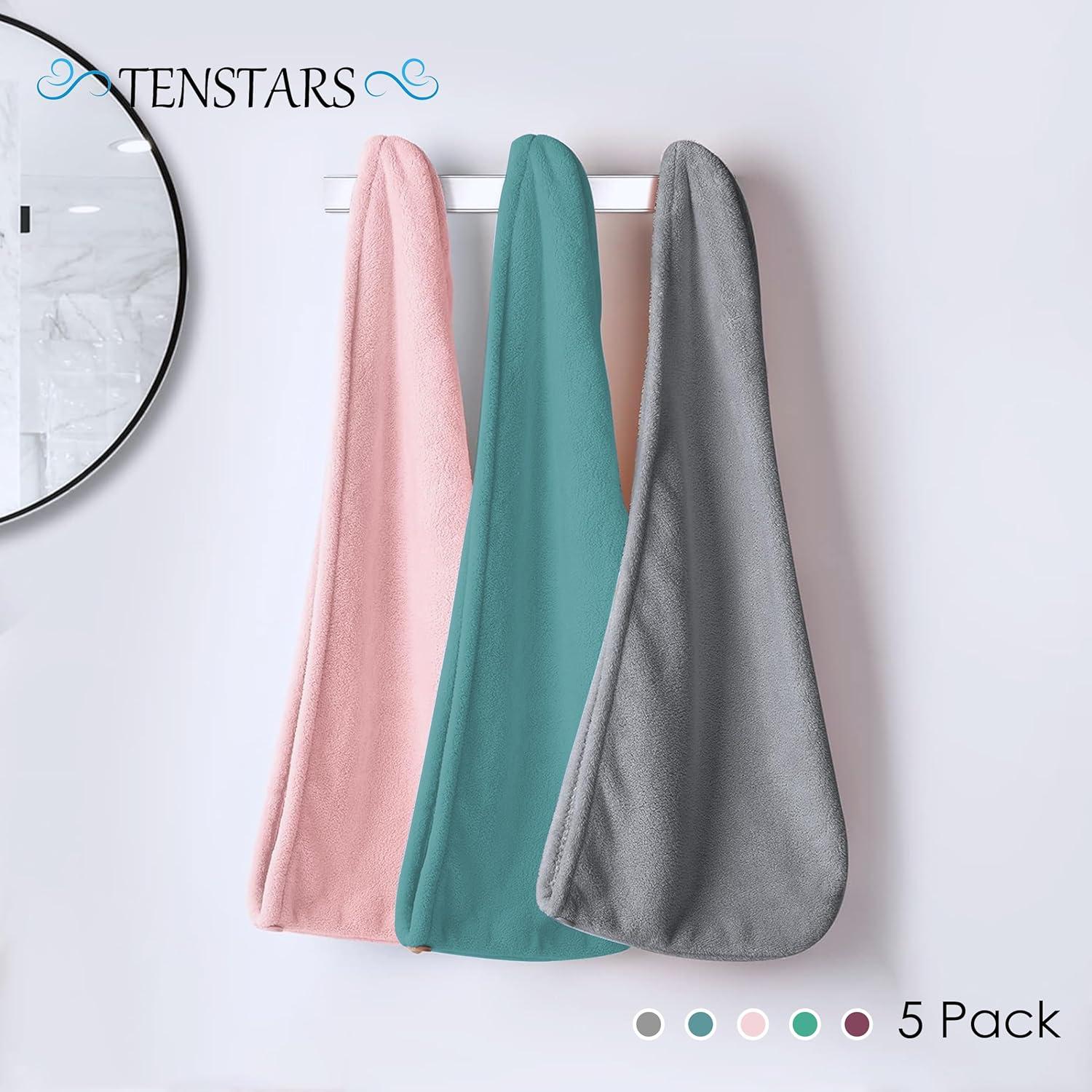 Toallas de Microfibra para Cabello TENSTARS - 5 Piezas 28x71 cm