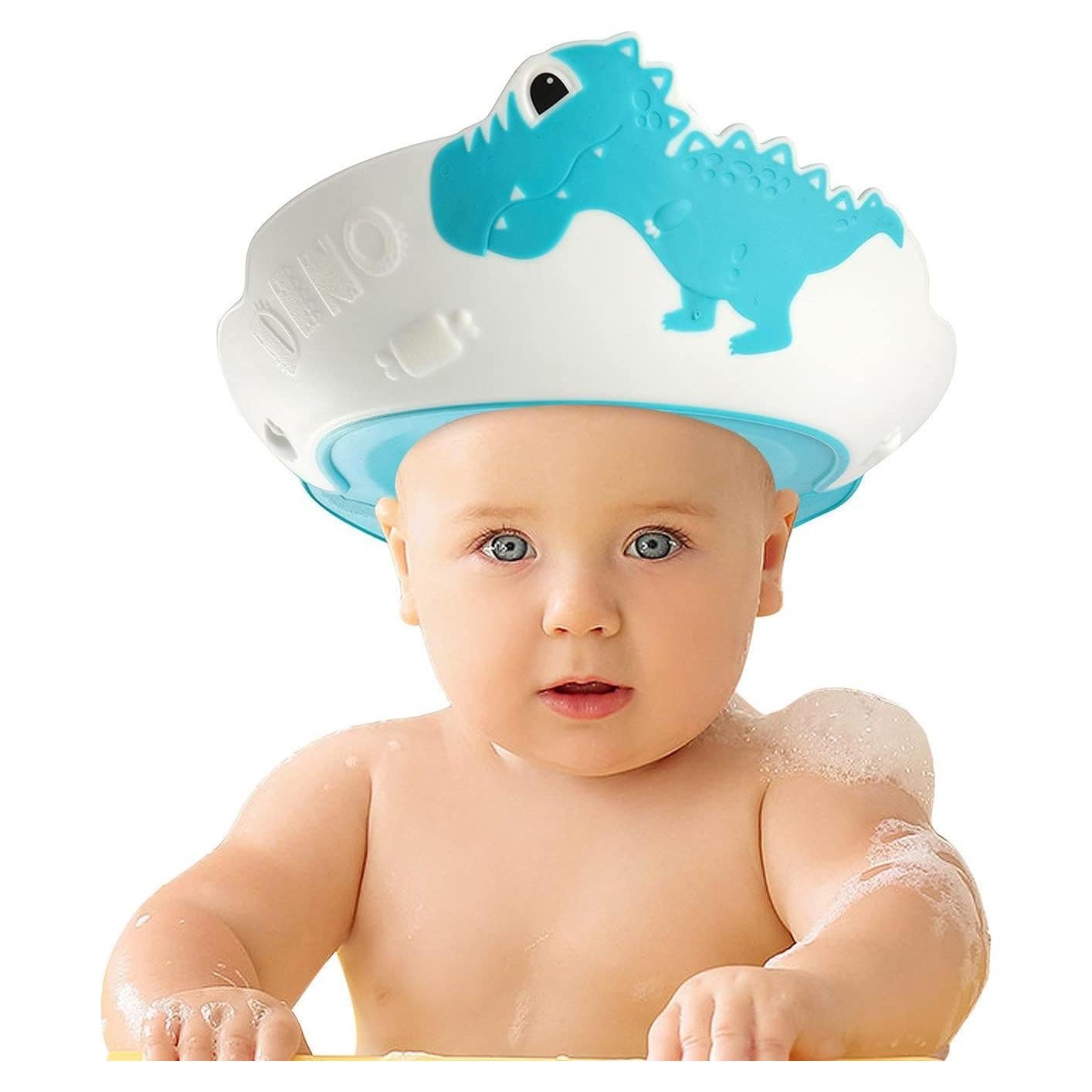 Gorro de Ducha para Bebés FUNUPUP Ajustable Dinosaurio Azul