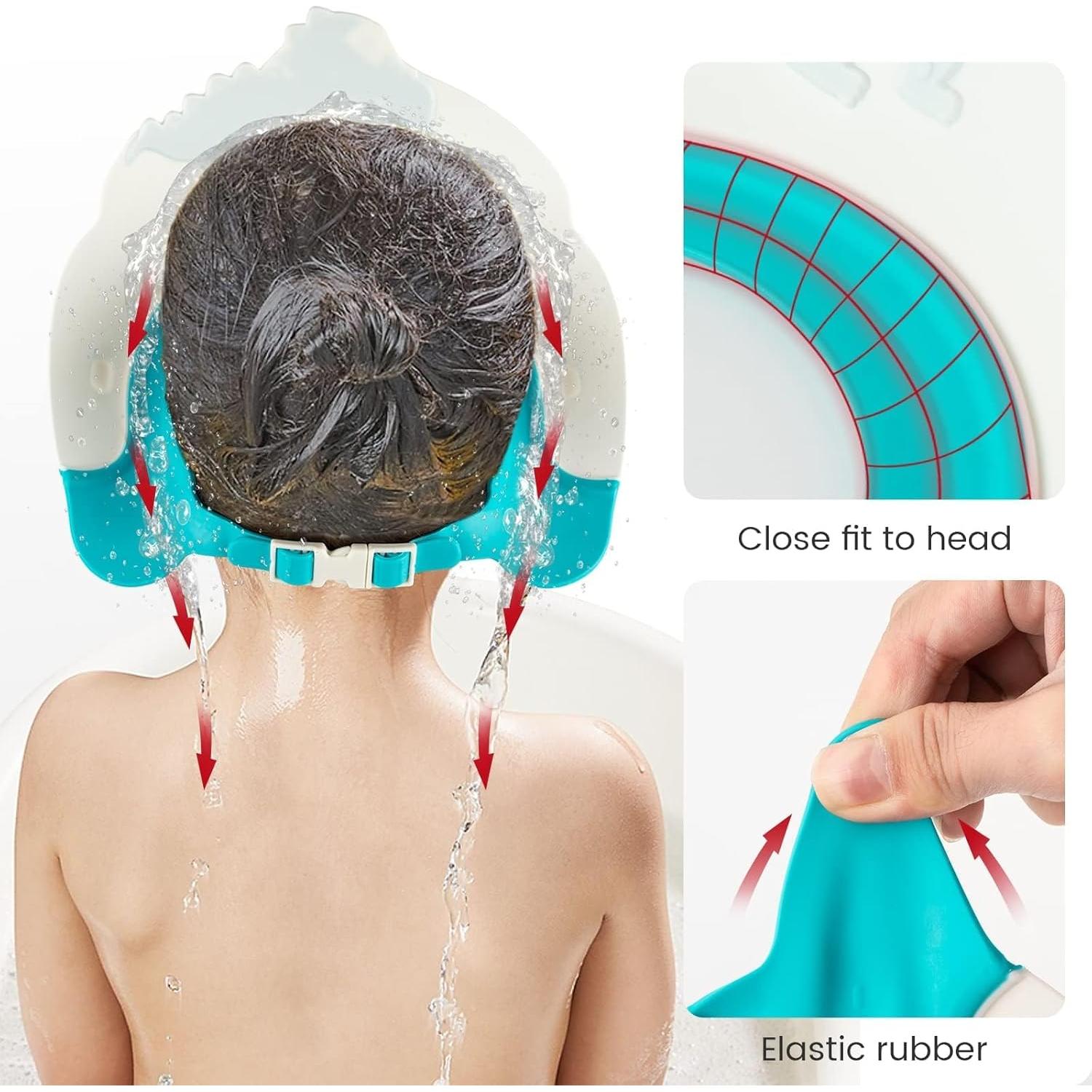 Gorro de Ducha para Bebés FUNUPUP Ajustable Dinosaurio Azul