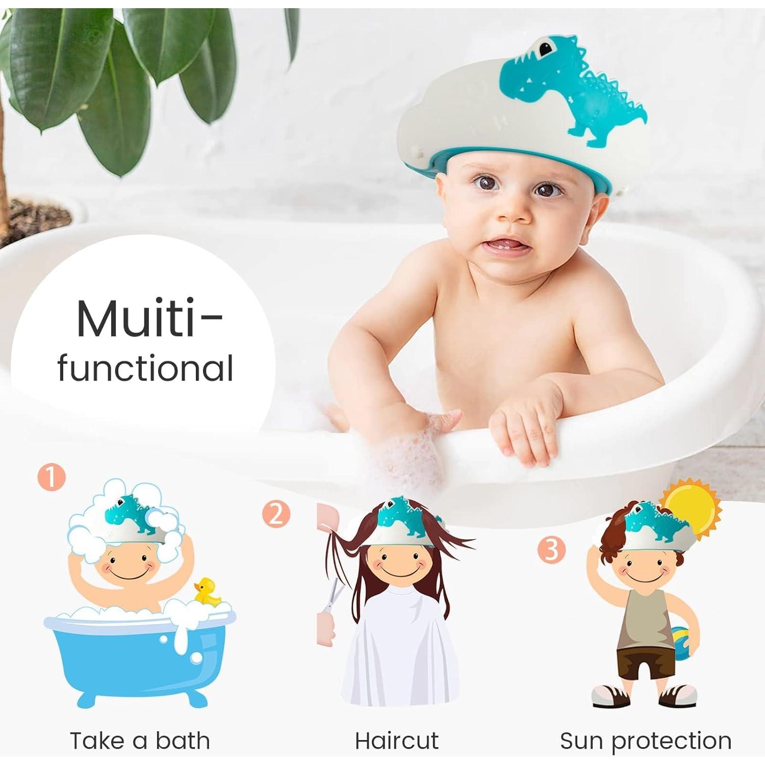 Gorro de Ducha para Bebés FUNUPUP Ajustable Dinosaurio Azul