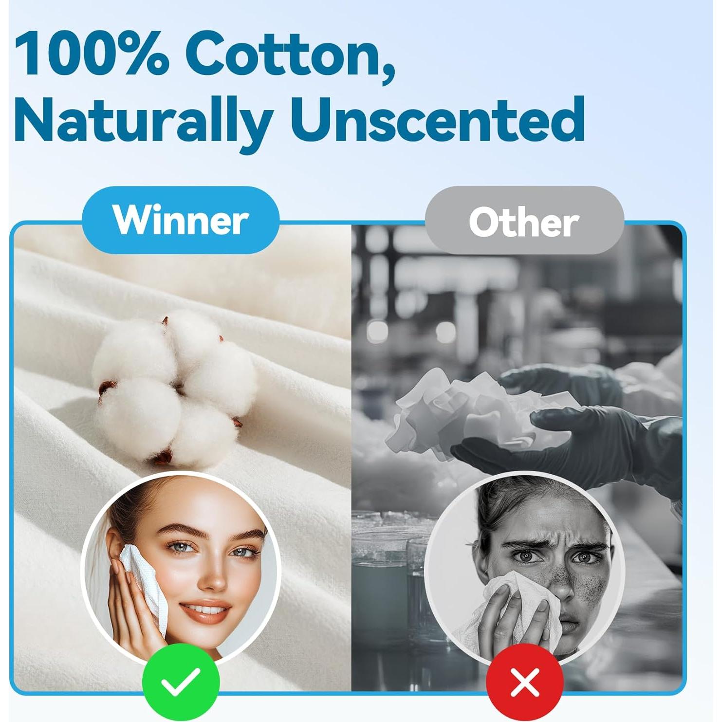 Toallas Faciales Desechables Winner de Algodón Biodegradables 100 Unidades