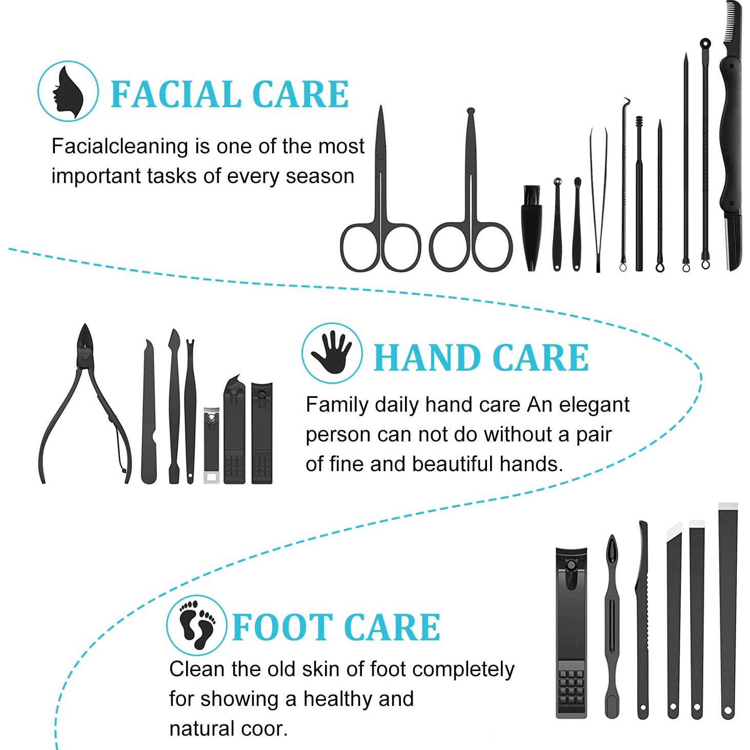 Kit de Manicura y Pedicura QLNE 25 Piezas Acero Inoxidable