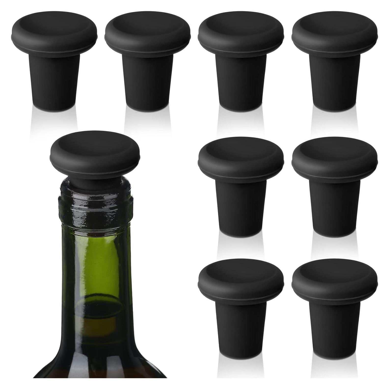 8 Tapones de Vino Silicona Yookeer Color Negro para Botellas